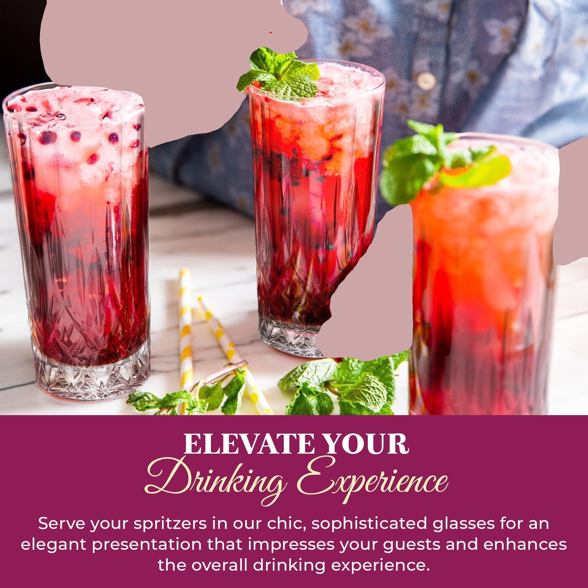 Barski Highball-Glas – Trinkgläser – 2er-Set – Hiball-Becher – Glaskristallbecher – für Wasser, Saft, Bier, gemischte Cocktails, Mojito-Glas, Tom Collins Bar Glaswaren, 370 ml, hergestellt in Europa