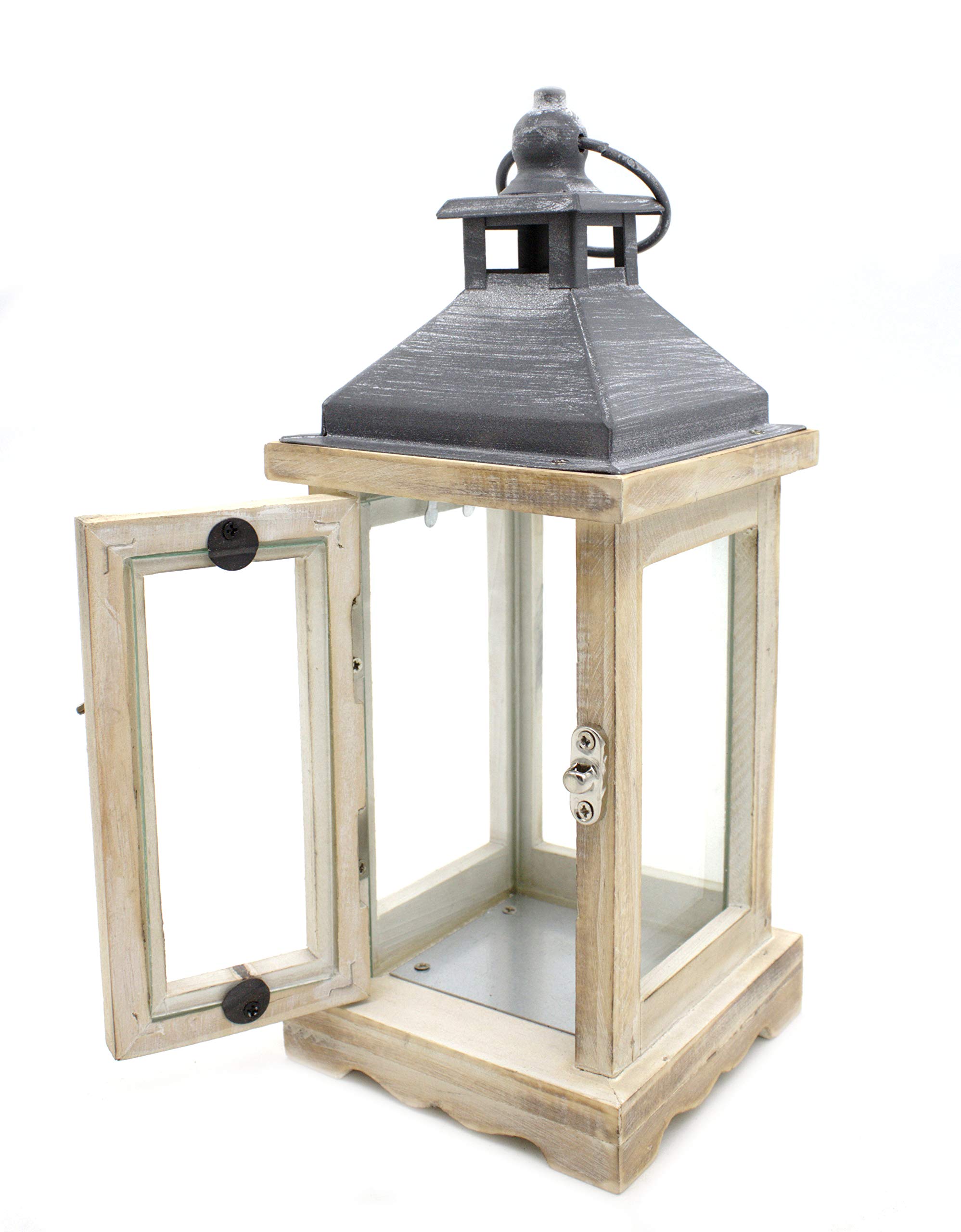DARO DEKO Holz Laterne mit Echt-Glas Scheiben braun schwarz 10cm x 10cm x 25cm