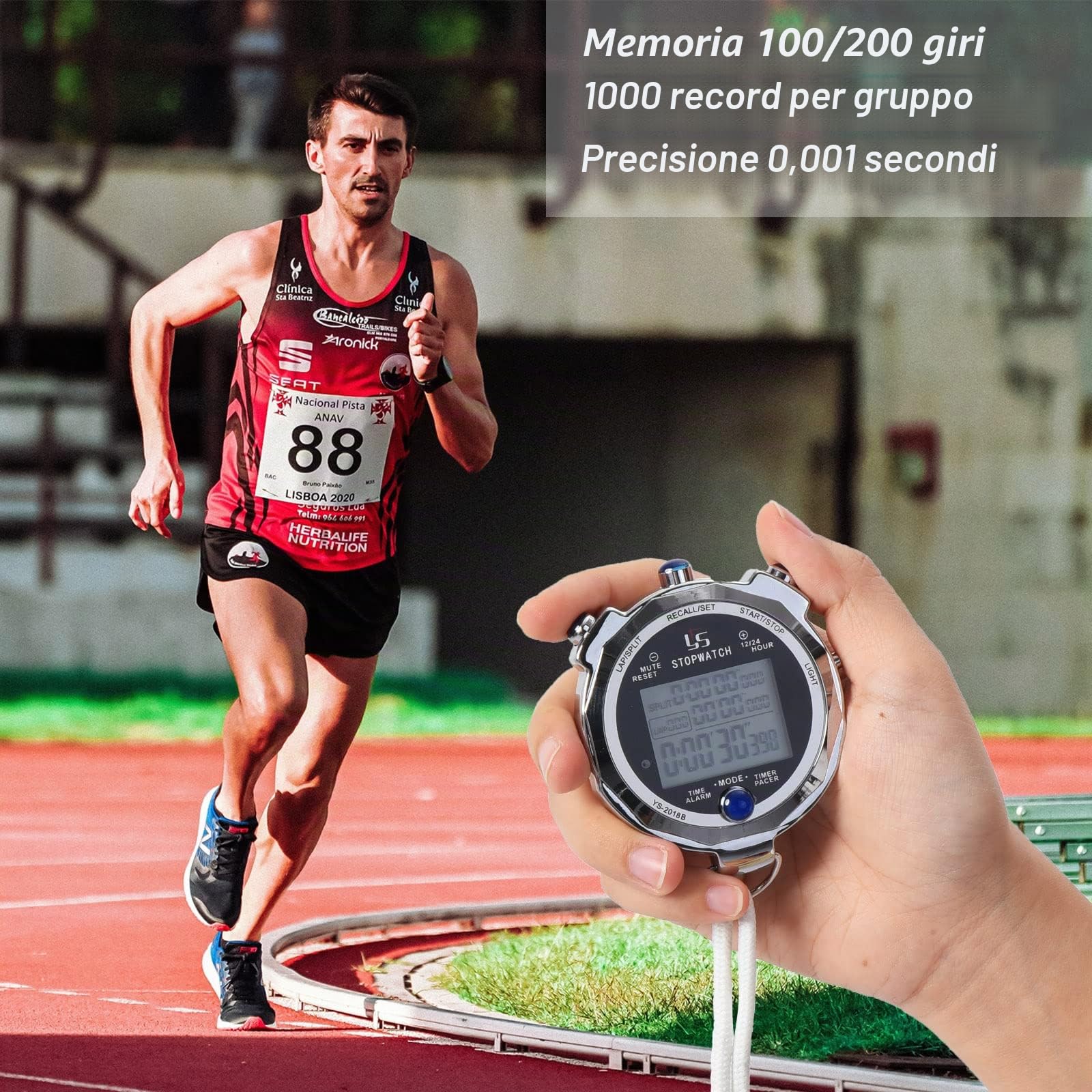 PATIKIL Metallo Cronometro Stop Orologio, Cronometro Timer con Retroilluminazione 100/200 Giro Memoria 0.001 Secondo Cronometraggio Digitale Stop Guarda per Allenatore Sport Competizioni