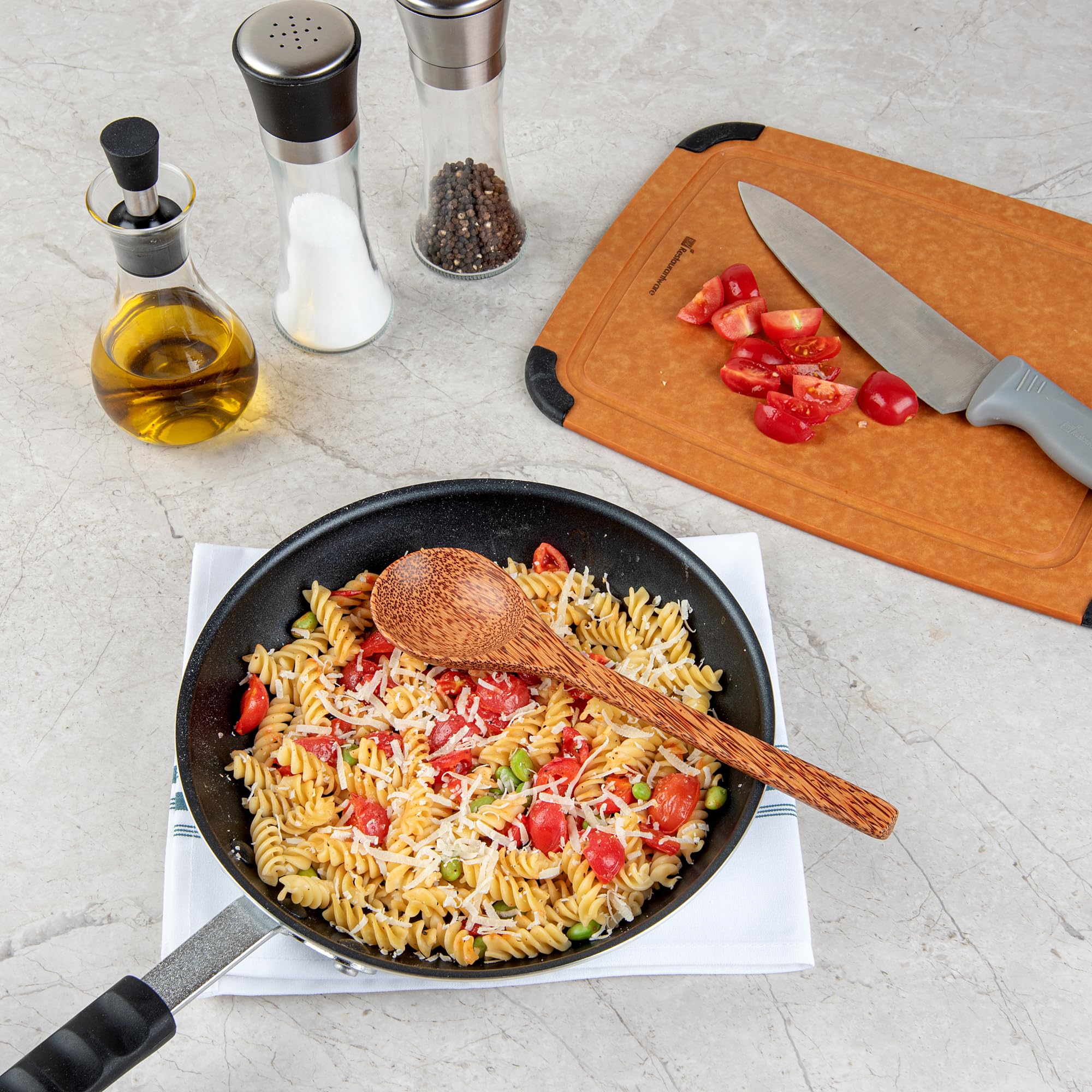 Restaurantware Coco Casa handgefertigte Servierlöffel, 27,7 cm, 10 fettdichte Kokoslöffel, lackiert, nachhaltig, braunes Kokosnuss-Servierbesteck zum Servieren mit heißen und kalten Speisen