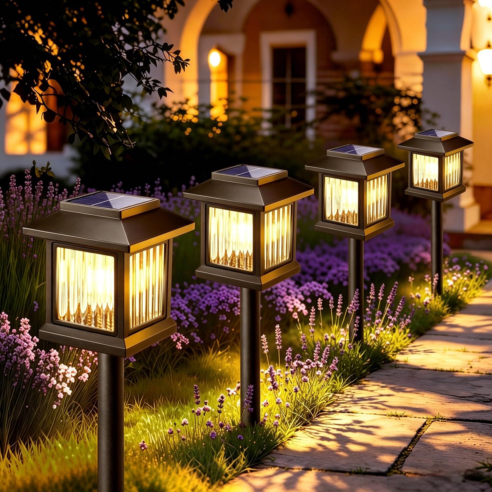 Morotty 6 Pack Solar Lights Outdoor Garden, LED Stake Garden Lights Solar Powered Waterproof, 2800K Warm White Auto On/Off Pathway Lights for Yard, Patio, Walkway, Driveway, Path, Flowerbeds, Lawn