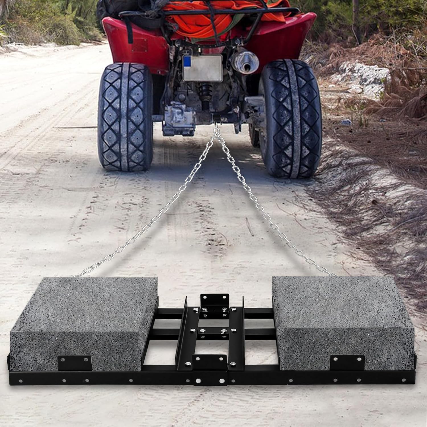 4FT Drag Harrow Driveway Grader Heavy Duty Power Lawn Rake with 4FT Chain Tow Behind for ATV, UTV, Tractor, Mower, Land Leveler for Gravel, Sand, Soil, Hay