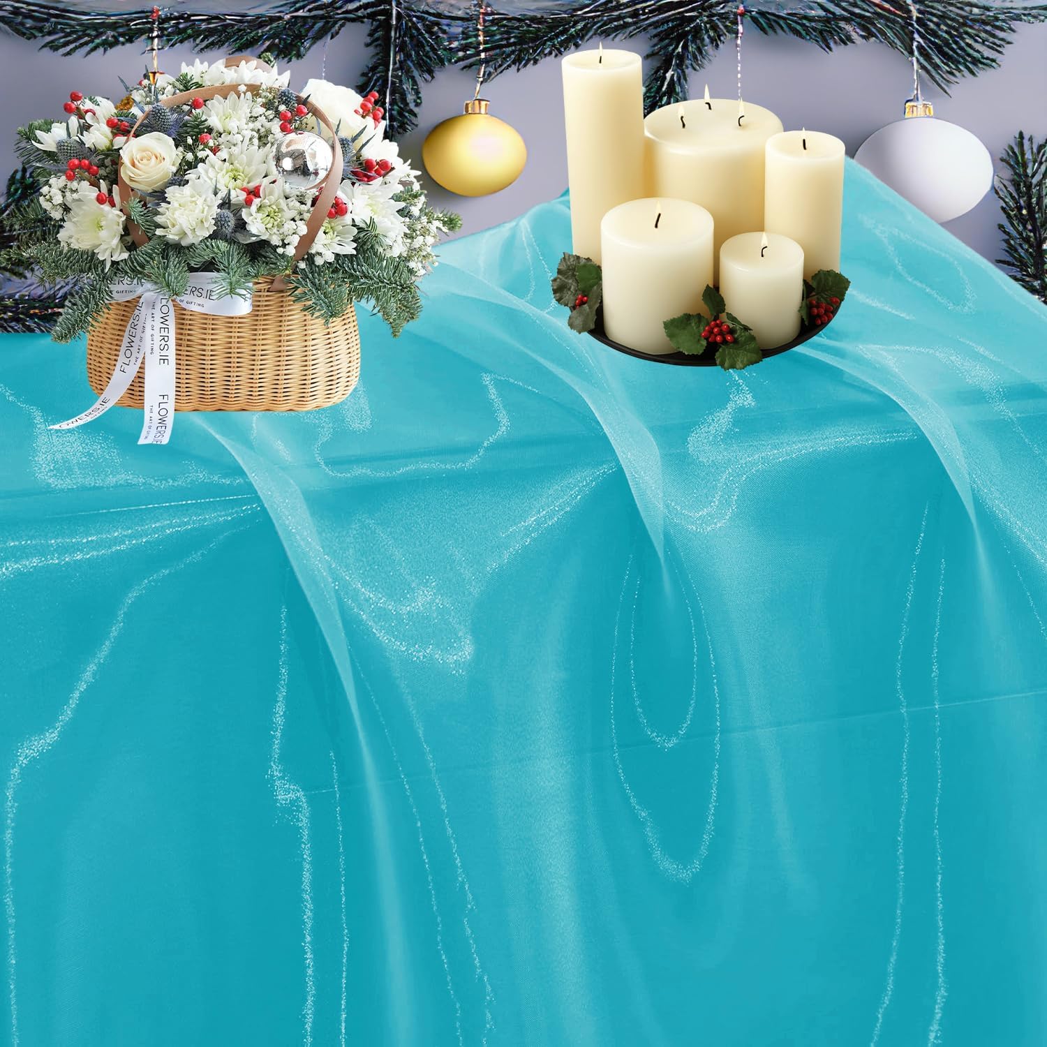 MDS Pack of 10 Yard Sheer Organza Fabric for Wedding Party Home Event Banquet Decorations, Backdrop Curtain Craft Dress Sewing Fashion DIY Crystal Organza Tulle Fabric Bolt 44” Wide - Light Teal