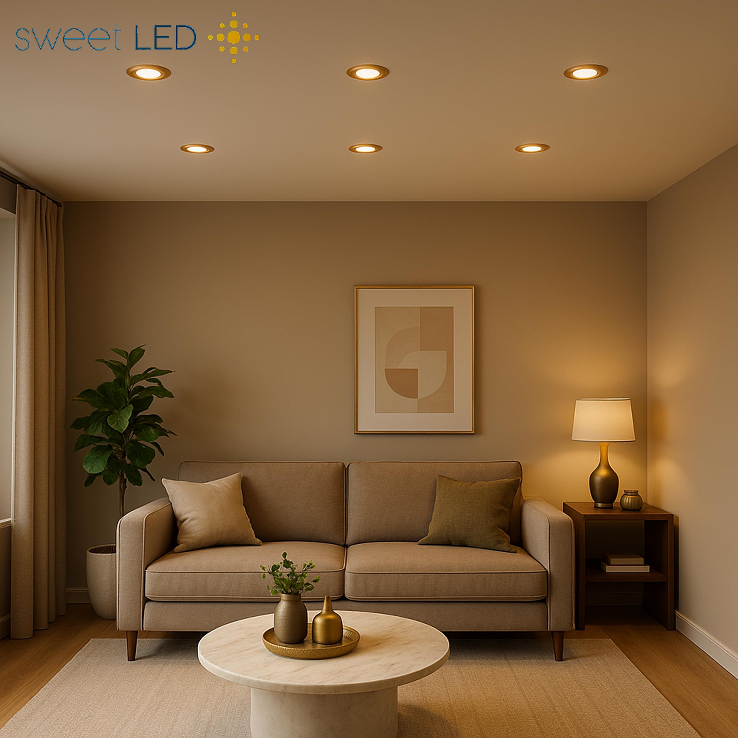 LED Einbaustrahler flach 6er Set – 5W 420lm 230V, Einbauleuchten für Decke, Warmweiß 3000K – Runde Deckenspots, Goldfarbig, Metallgehäuse