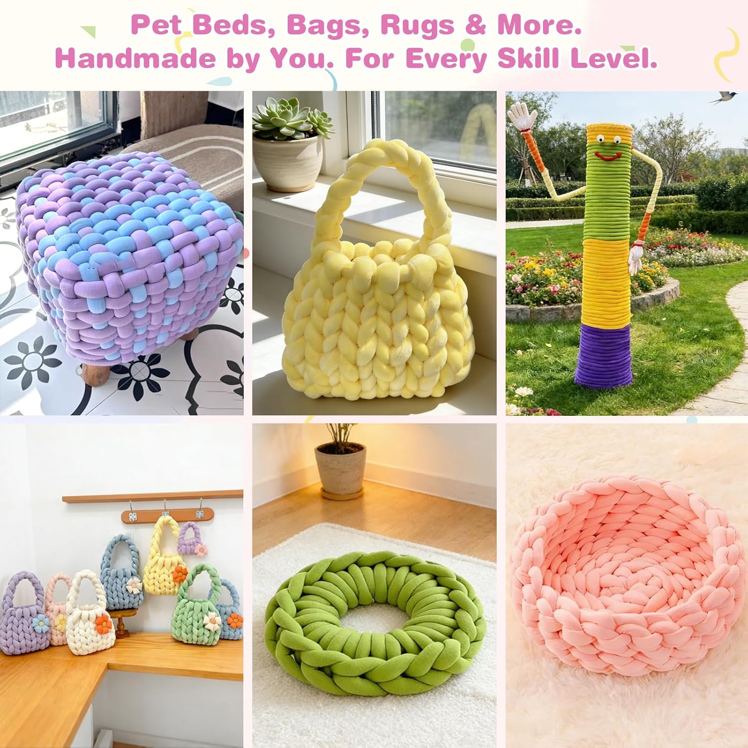 Chunky Yarn for Hand Knitting & Arm Knitting - 2-Pack Value Bundle (1.32lb Total) of Super Bulky Velvet Chenille Tube Yarn for Larger DIY Projects | No-Tool, Machine Washable, Jade Powder
