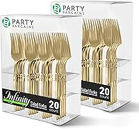 Vista 246 de Party Bargains Disposable Plastic Black Gold Cutlery Set, Infinity Modern Design Utensils, 40 Pack: 16 Forks, 8 Knives, 16 Spoons