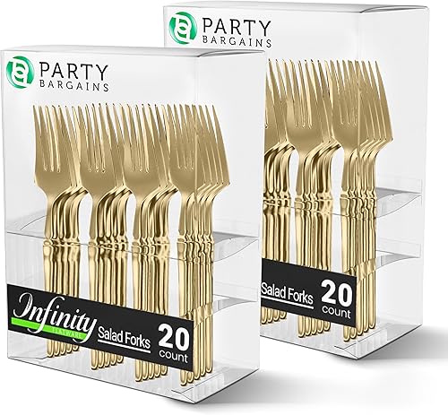 Miniatura 246 de Party Bargains Disposable Plastic Black Gold Cutlery Set, Infinity Modern Design Utensils, 40 Pack: 16 Forks, 8 Knives, 16 Spoons