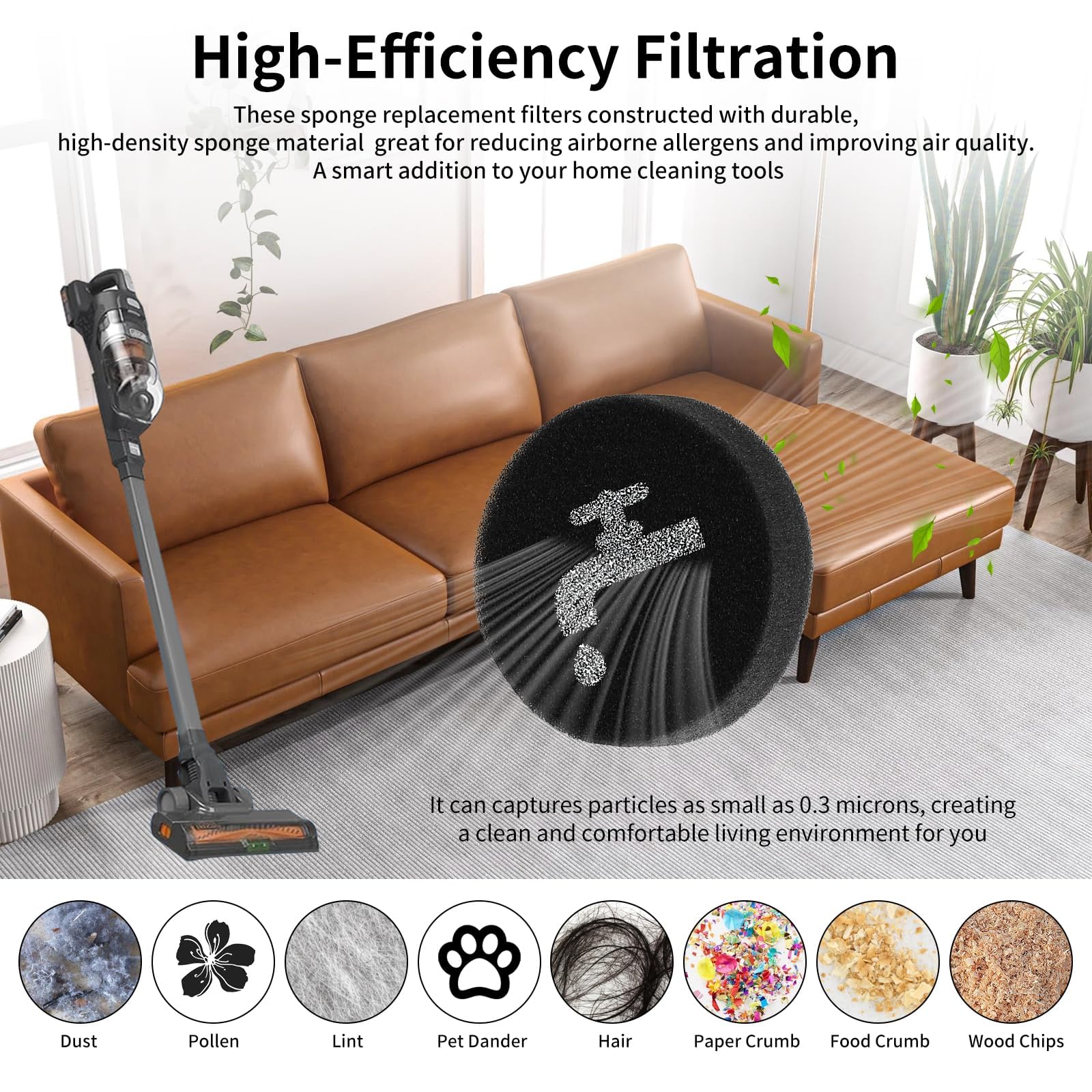 6 filtri in spugna compatibili con BLACK+DECKER POWERSERIES+ 16V/20V Cordless Stick modelli BHFEA420J BHFEA520J BHFEA18D1, parte di ricambio BHFEAF1, accessori per aspirapolvere, facili da installare