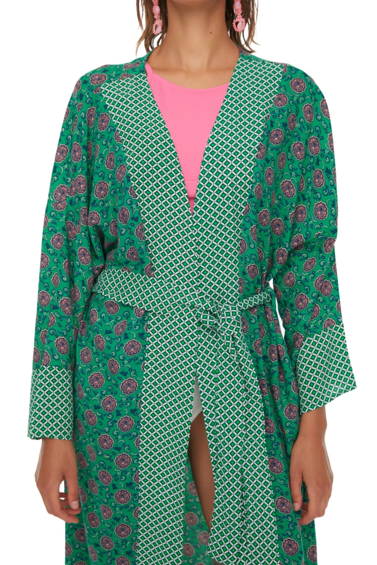 Trendyol Kaftan kimono z kwiatowym wzorem Kobiety Kaftan kimono z kwiatowym wzorem