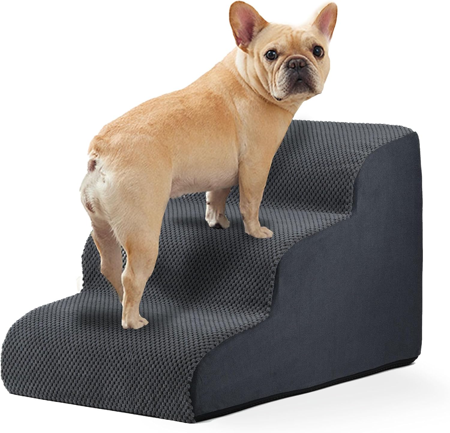GARMART 3-Step Dog Stairs for Bed - Washable Cover Dog Ramp for Dogs, Durable Pet Stairs High Density Foam Dog Stairs for Small Dogs (Gray)