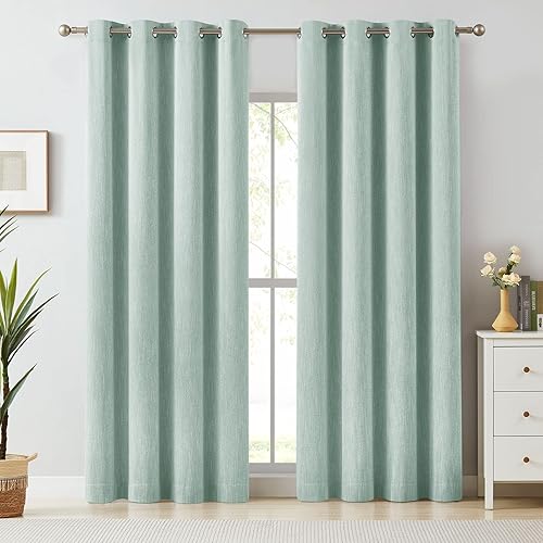 Miniatura 20 de Melodieux Elegantes cortinas opacas de algodón para oscurecer la habitación, para sala de estar, dormitorio, con aislamiento térmico, paneles de