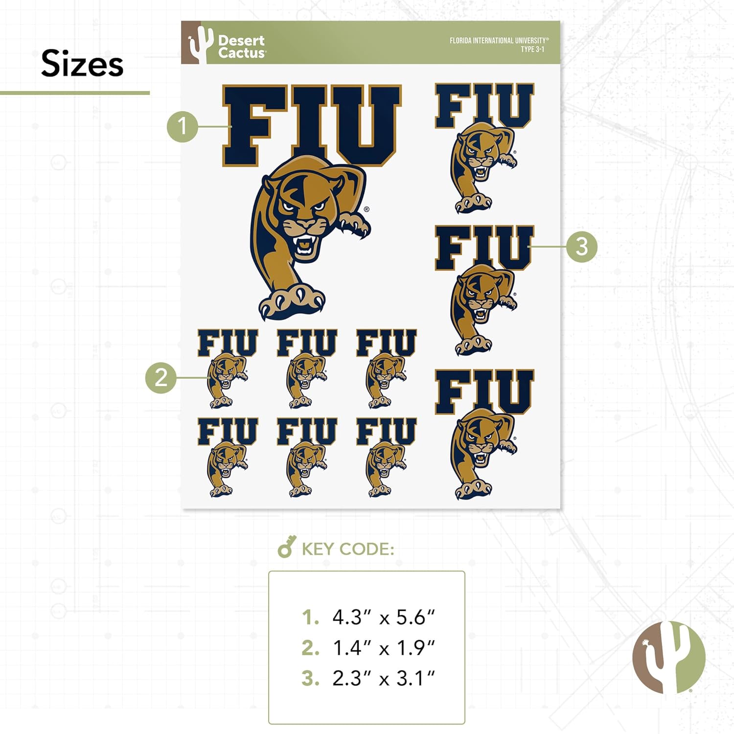 Desert Cactus Florida International University Sticker FIU Panthers Vinyl Decal Laptop Water Bottle Car Scrapbook Sheet (Type 3-1) - Image 3