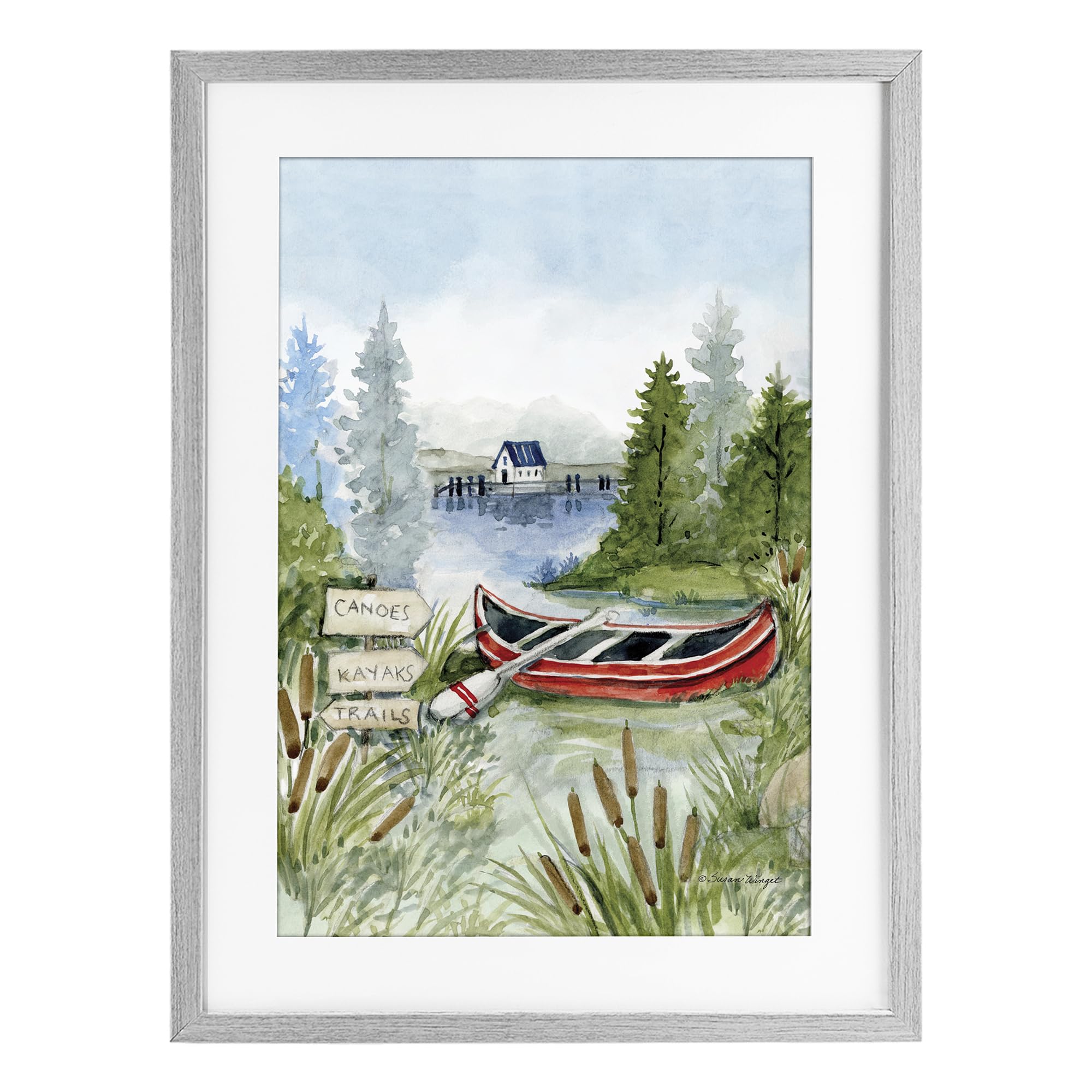 Stupell Industries Farmhouse Gray (Textured) 'Canoe On Lake', Framed Print Under Glass, Gray, 14 X 20 Inches, Easy To Hang And Sturdy, Made In Usa, By Susan Winget