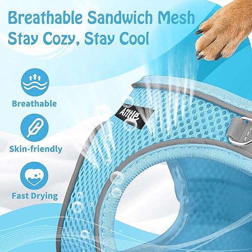 Miniatura 109 de AIITLE Arnés Escalonado para Perro y Juego de Correa - Chaleco Arnés a Prueba de Escape Sin Tirones con Malla Suave y Bandas Reflectantes, Arneses