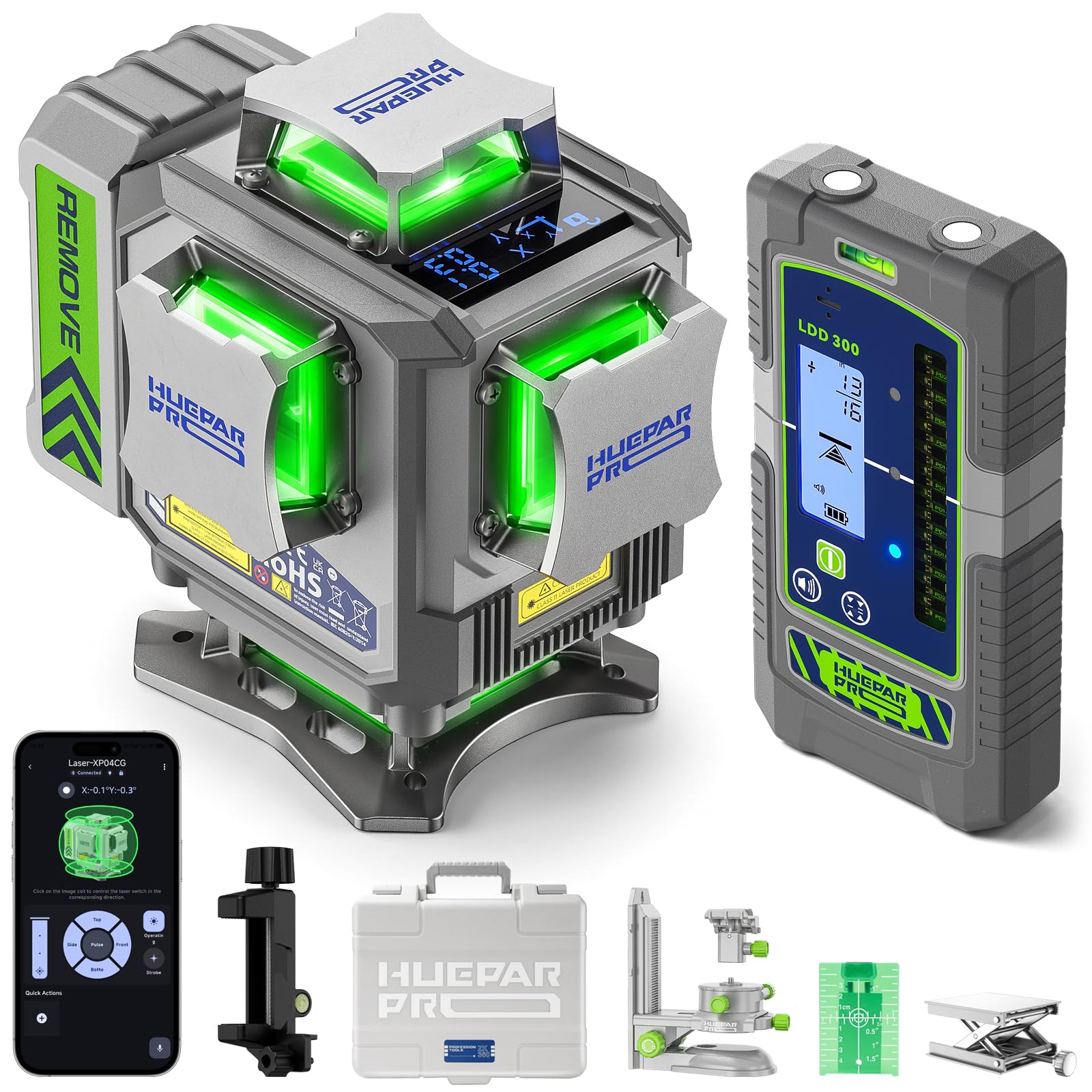 Huepar Pro 4D 360 Outdoor Laser Level Kit with LCD Display and Receiver