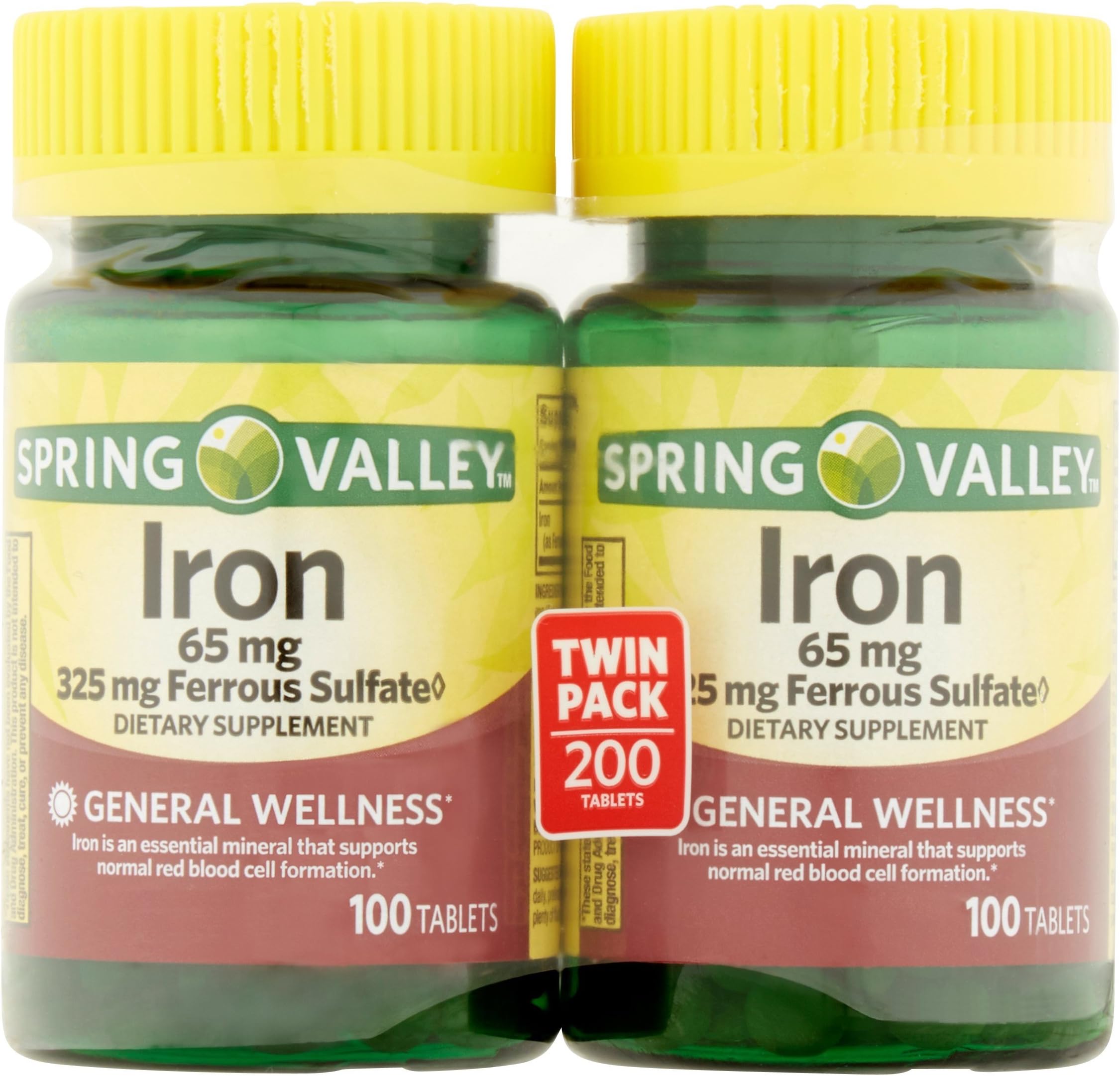 Spring Valley Iron 65 mg, 100 Tablets (2 Pack)