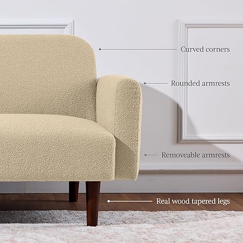 Miniatura 4 de Best Choice Products Sofá biplaza Boucle moderno de 77 pulgadas de mediados de siglo, sofá cama convertible con madera real, reposabrazos extraíble,