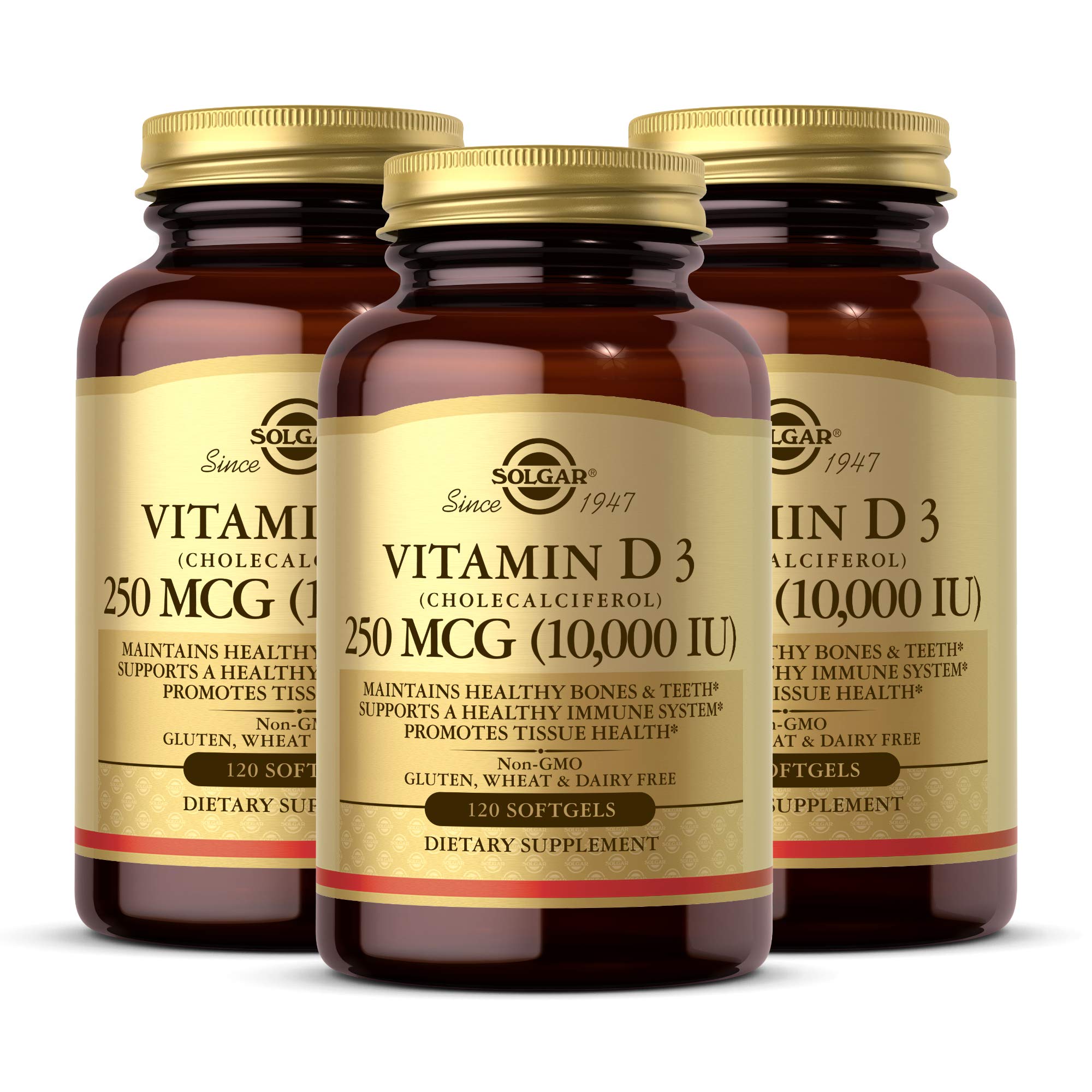 Solgar Vitamin D3 (Cholecalciferol) 250 MCG (10,000 IU), 120 Softgels - Helps Maintain Healthy Bones & Teeth - Immune Syst...