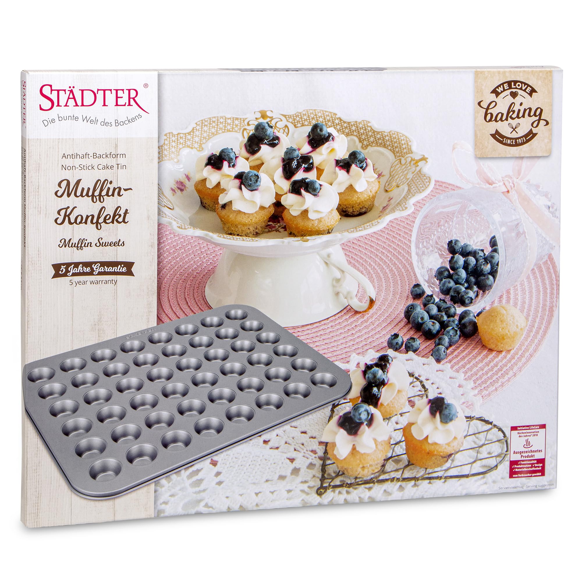 Städter we love baking Muffin Konfekt Backform, 48 Mini-Muffins, Antihaftbeschichtung, made without PFAS, 40x31 cm, hochwertige langlebige Metallform, ideal für Backliebhaber