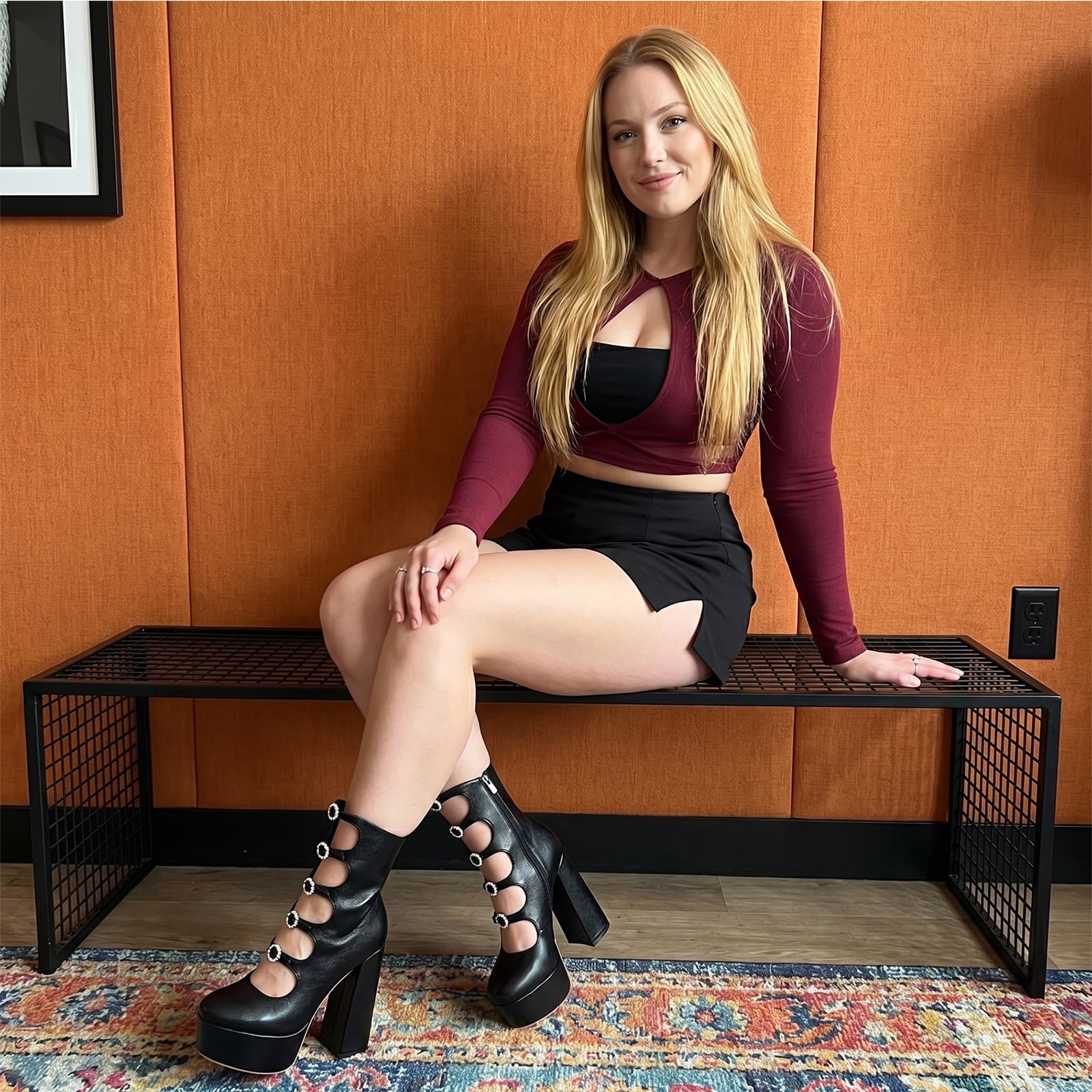 FancyQueen Platform Boots for Women, Chunky Platform Heels Goth Boots, Side Zipper Block Heels: 8 Shiny Black