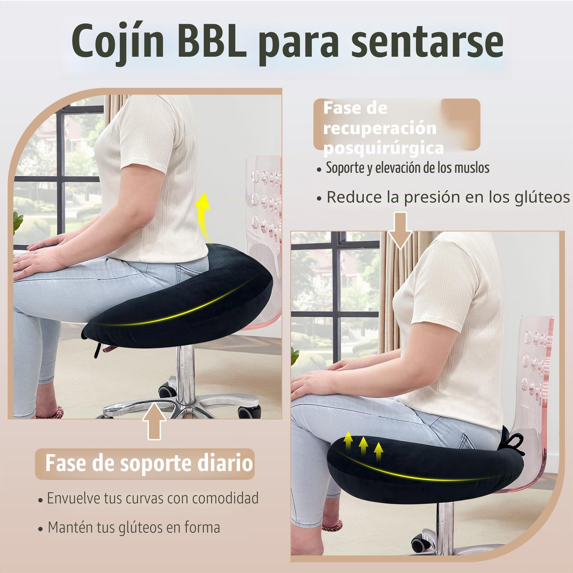 BBL - Almohada para después de la cirugía para dormir, levantamiento de glúteos brasileño después de la cirugía para sentarse y conducir, cojín de asiento lumbar para glúteos, soporte de cadera