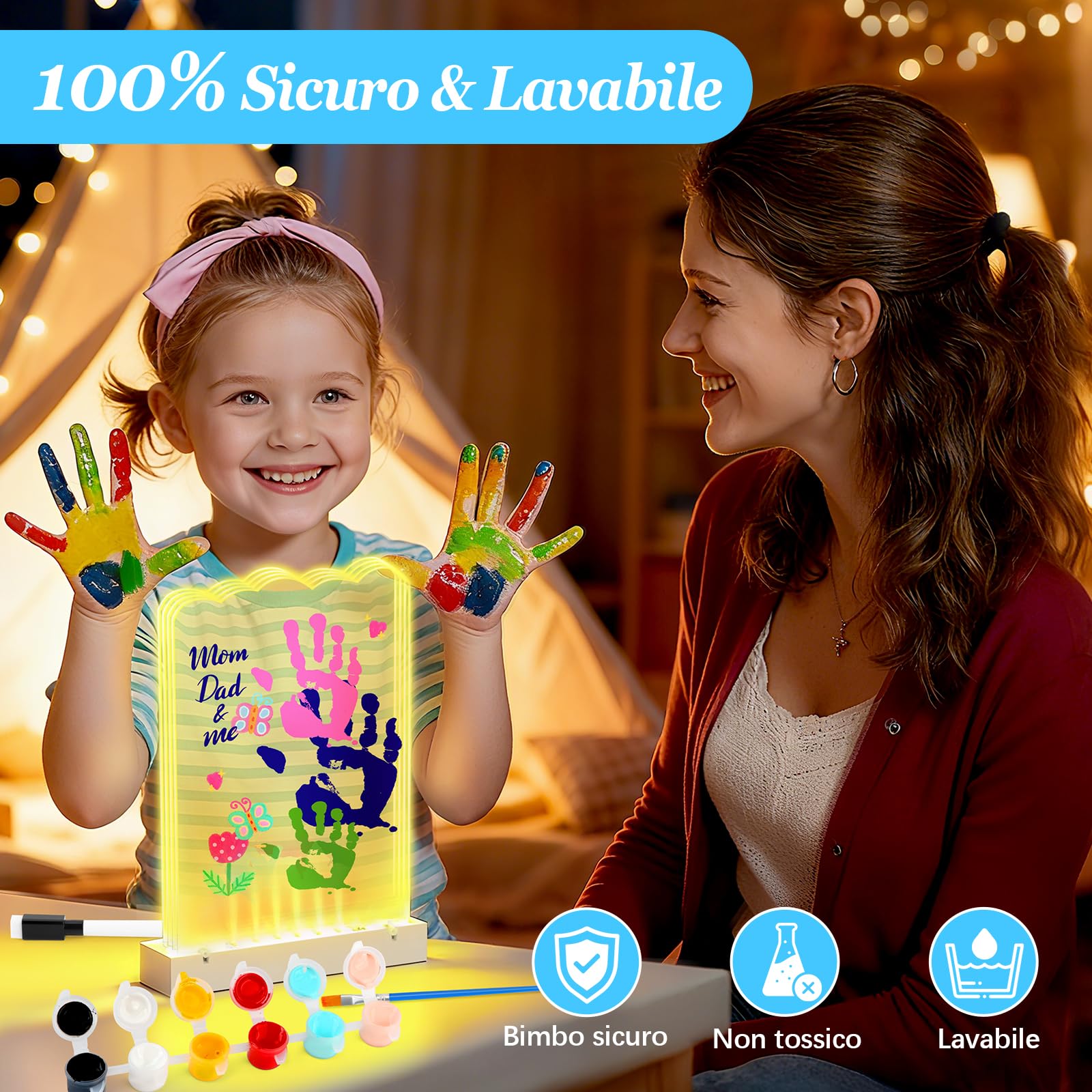 Herefun Kit Impronta Mani e Piedi Neonati per 4 Persone, Kit Impronte Mani Famiglia Con Base LED Illuminata, Neonati Ideale Regalo per Nascita, Nuovi Genitori, Battesimo Bimbo (A)