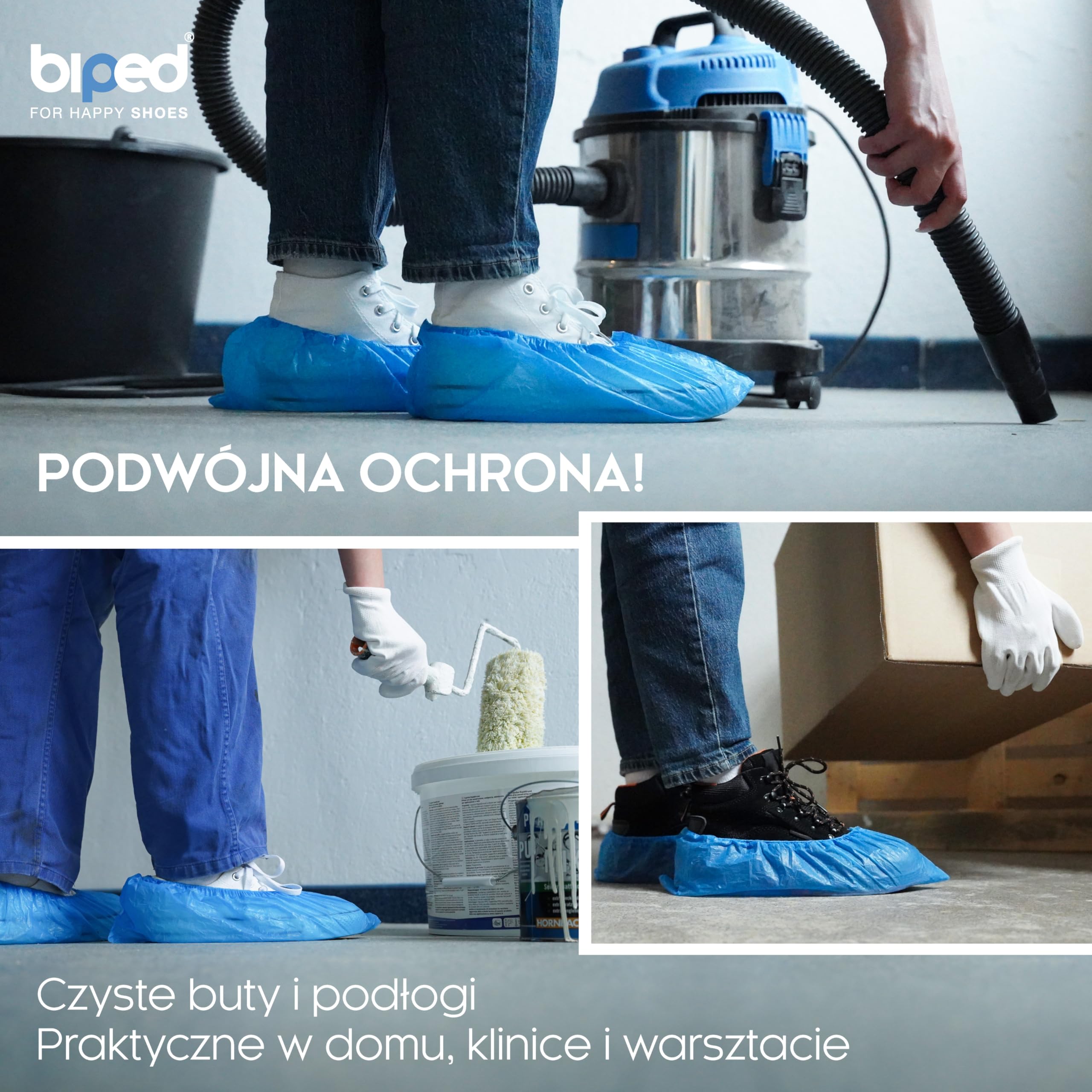 biped Jednorazowe ochraniacze na buty 100 szt. – bez lateksu, antypoślizgowe z gumką – wodoodporna ochrona przed brudem i wilgocią – do domu, gabinetu i prac ręcznych z2935