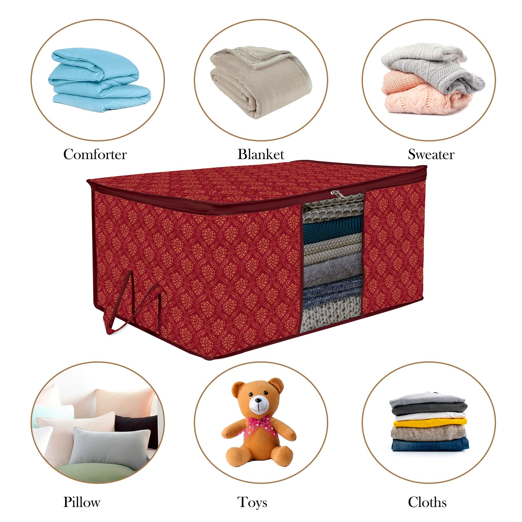 Kuber Industries Unterbett-Organizer aus Vliesstoff, Aufbewahrungsbeutel für Kleidung, Decke, Kleideraufbewahrungstasche mit Griff und Sichtfenster, goldfarben, 12 Stück