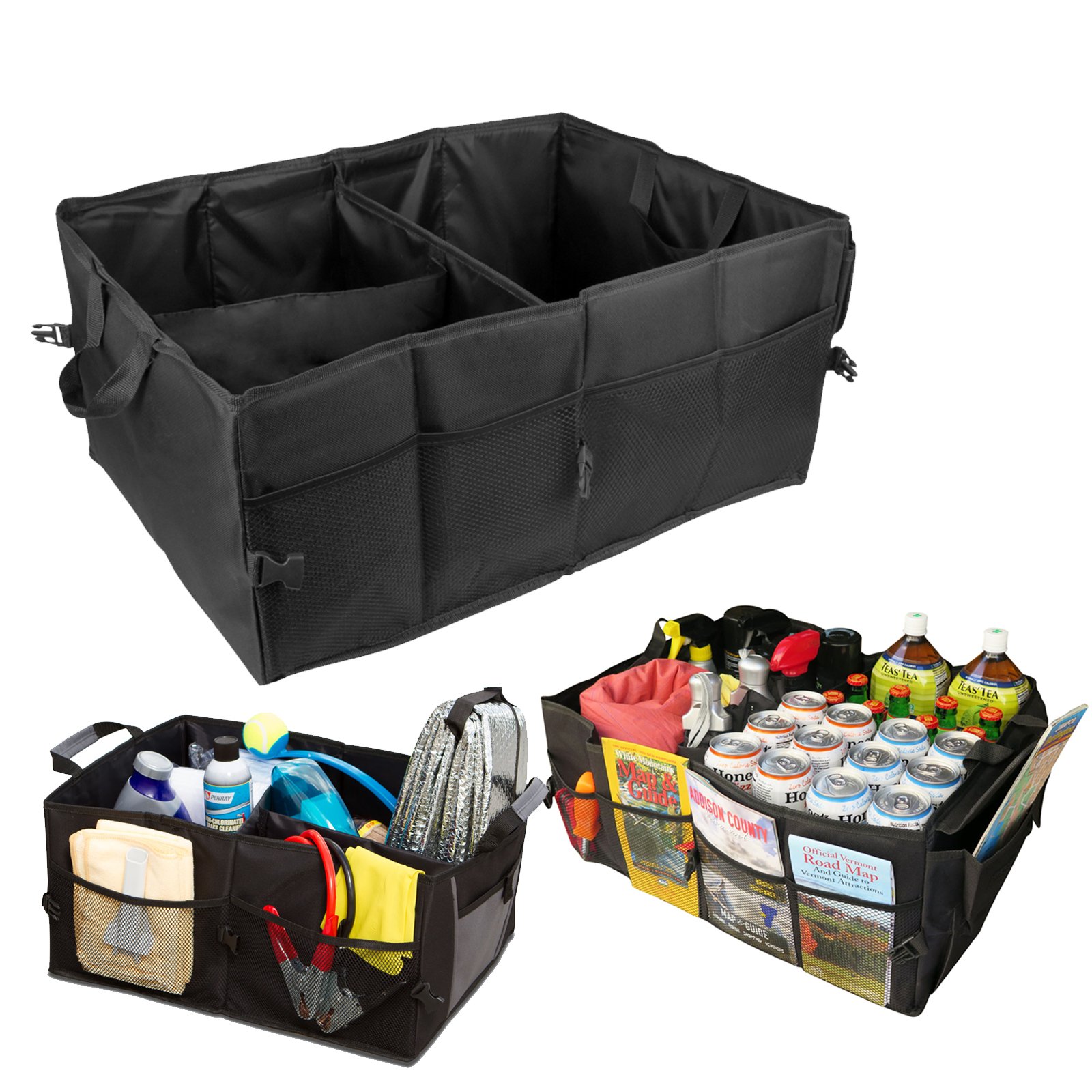 Xotic Tech Cargo Organizer Storage Container Collapsible Basket Universal For Car Trunk SUV with Two Handles and Side Pockets (Size: L 24" x W 15.5" x H 10")