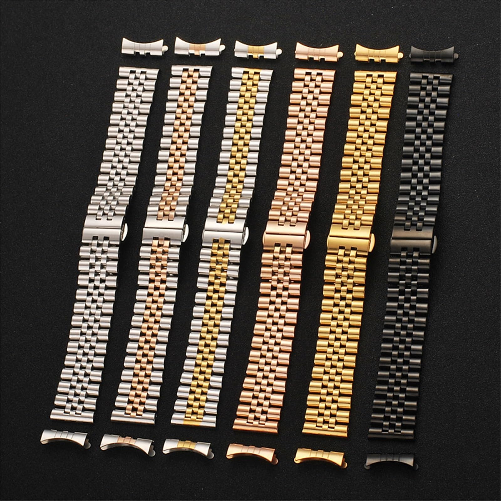 Correa de reloj de acero inoxidable con eslabones semicirculares de extremo curvo plano 2 en 1, pulsera de Metal de repuesto con correa sólida for hombres y mujeres