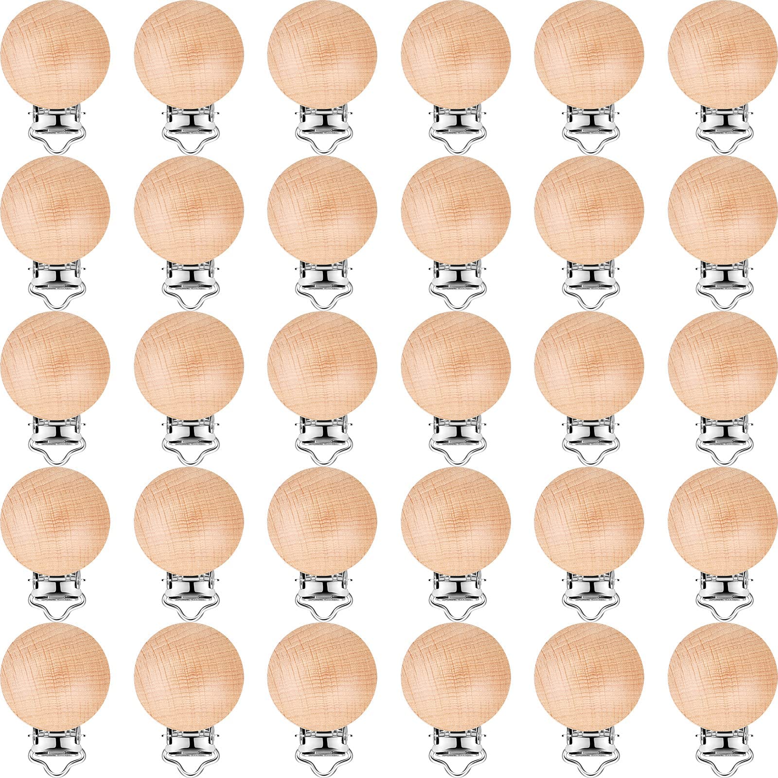 NALACAL 30 Pieces Natural Beech Wood Pacifier Clips Teething Grasping Toy Suspender Clips Wood Pacifier Clip Holder Charm DIY Pacifier Clips