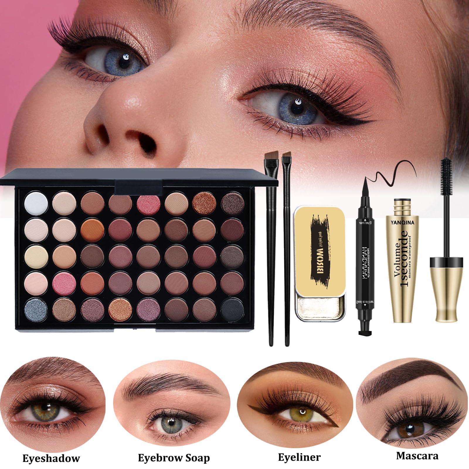 SONGQEE All in One Makeup Kit, enthält 40 Farben Lidschatten Palette, Foundation & Face Primer, Lippenstift Set, Augenbrauen Seife, Makeup Schwamm, Geschenk Set für Frauen