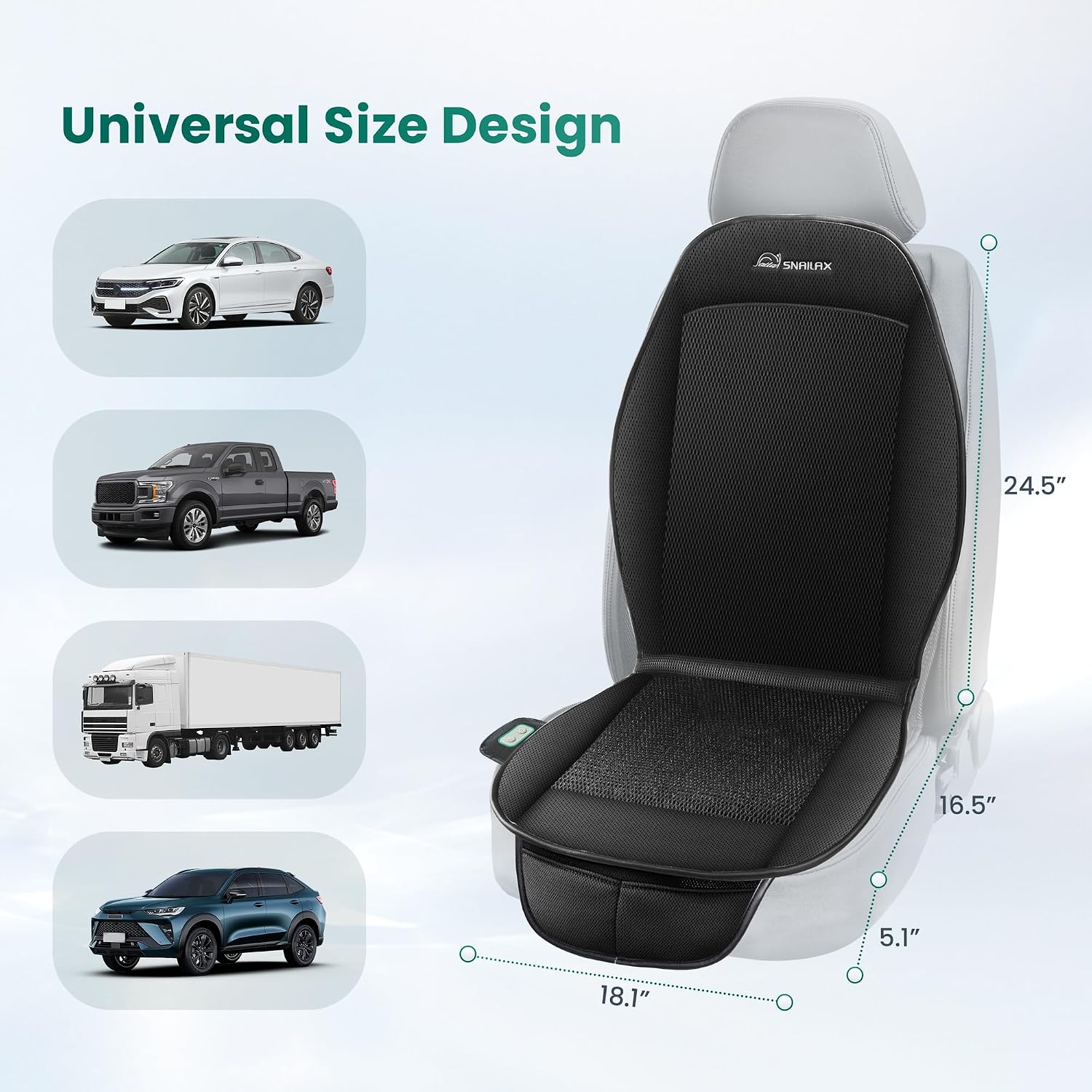 Snailax 2025 Cooling Seat Cover for Car, 12V Cooling Car Seat Cushions, Cooling Seat Pad with 3 Adjustable Cooling Air Speeds for Car SUV Truck Universal Fit, USB Charging