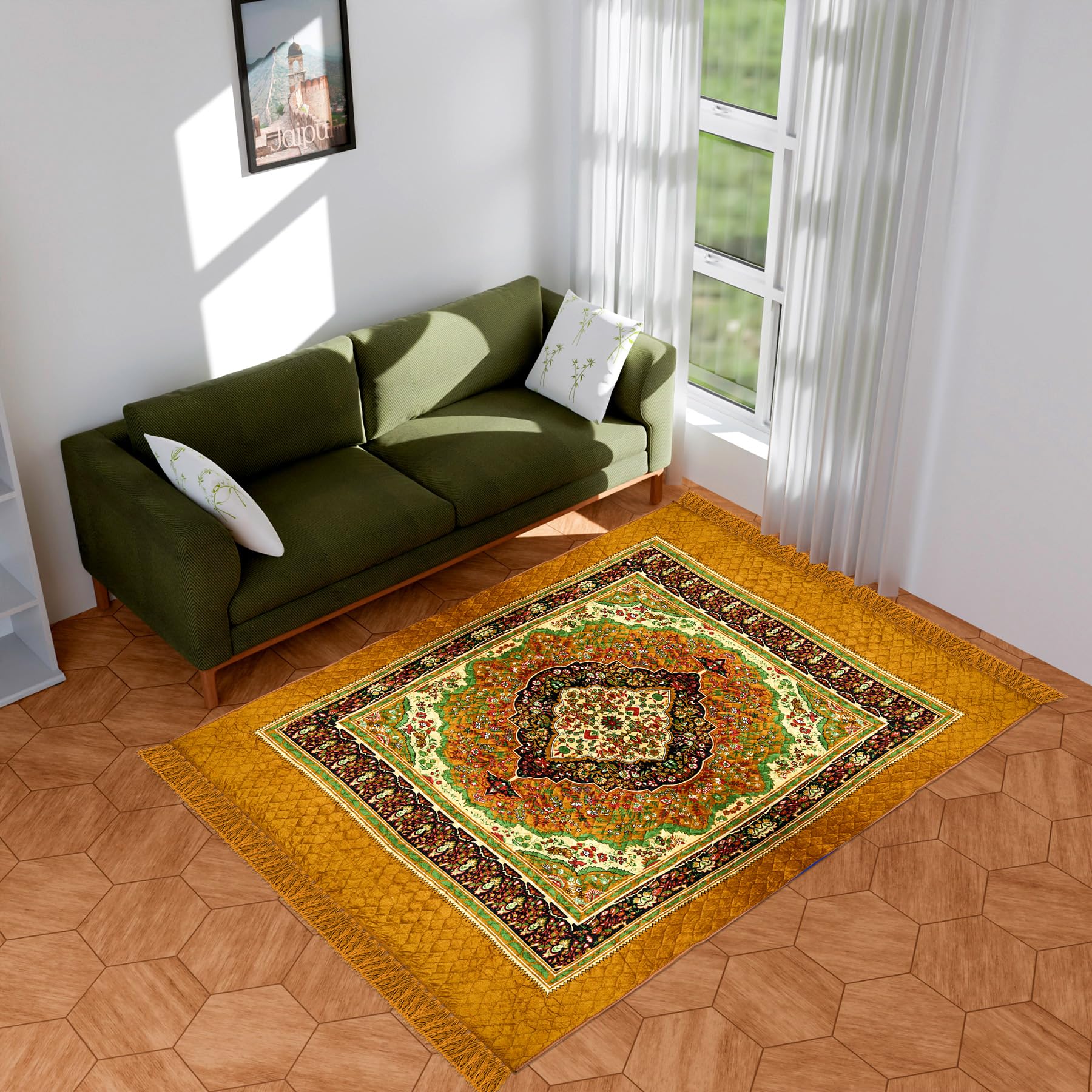 Kuber Industries Carpet | Velvet Carpet-Rug for Home Décor | Carpet Rug for Bedroom | Printed Carpet for Living Room | Prayer-Yoga Mat | Carpet for Hall | 6.5x7.5 Ft | Golden (B0CPFHYVQB) Amazon Price History, Amazon Price Tracker
