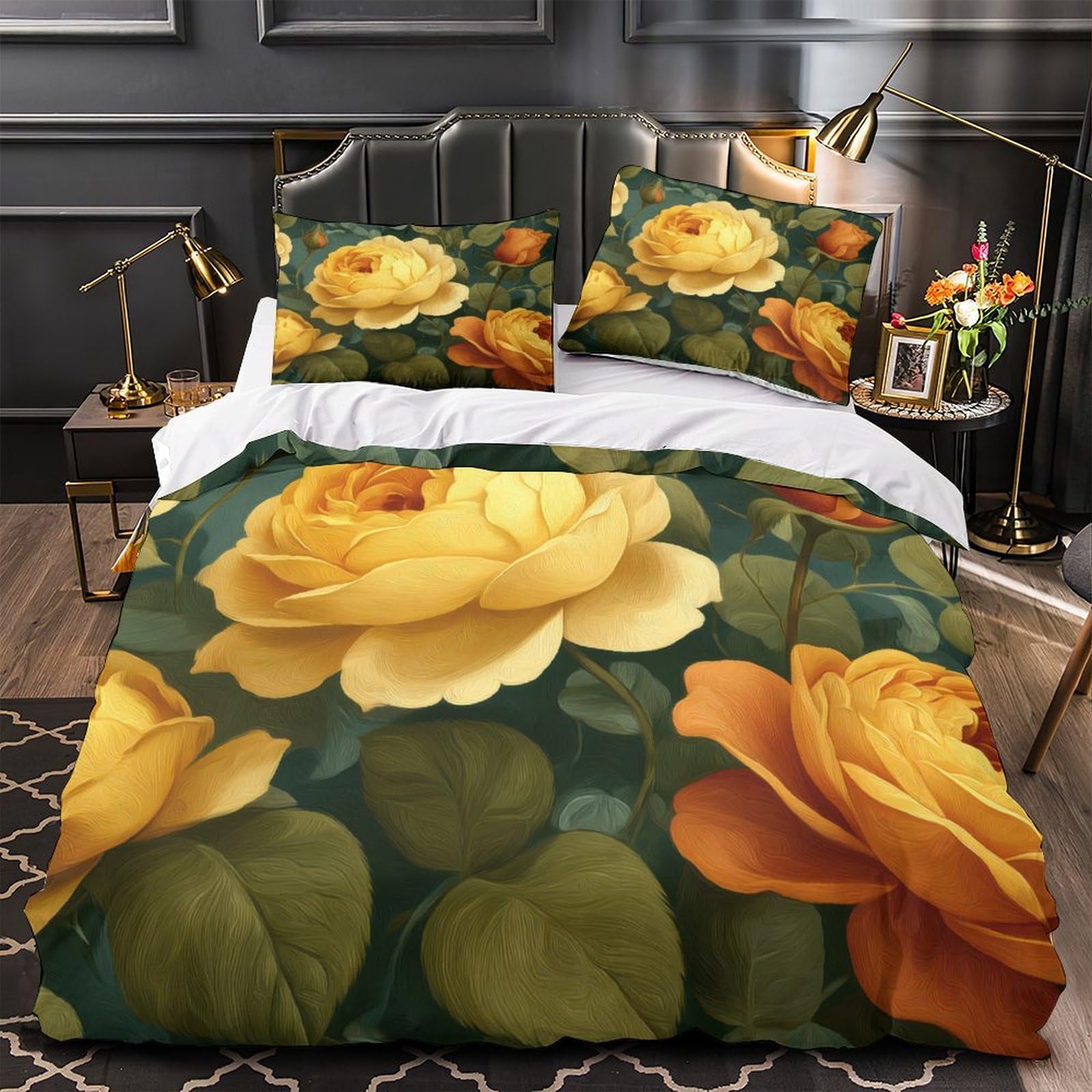 Housse de couette respirante roses dorées pour stopper les allergies nocturnes sur lit simple