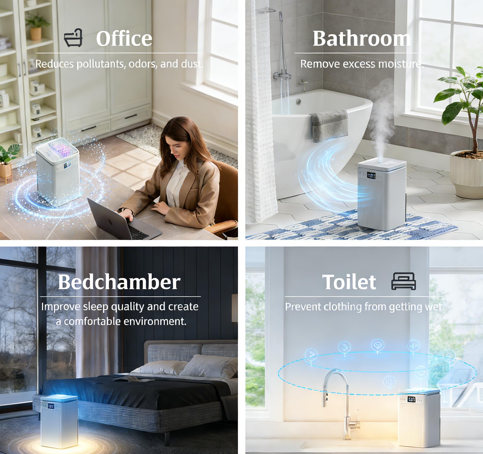 Deshumidificateur d‘air,Electrique Portable 2200ML Arrêt Automatique,déshumidification,Minuterie 2-12hEfficace,Silencieux,Résistance à La Moisissure,Lumière7 LED Couleur,Chambre,Bain