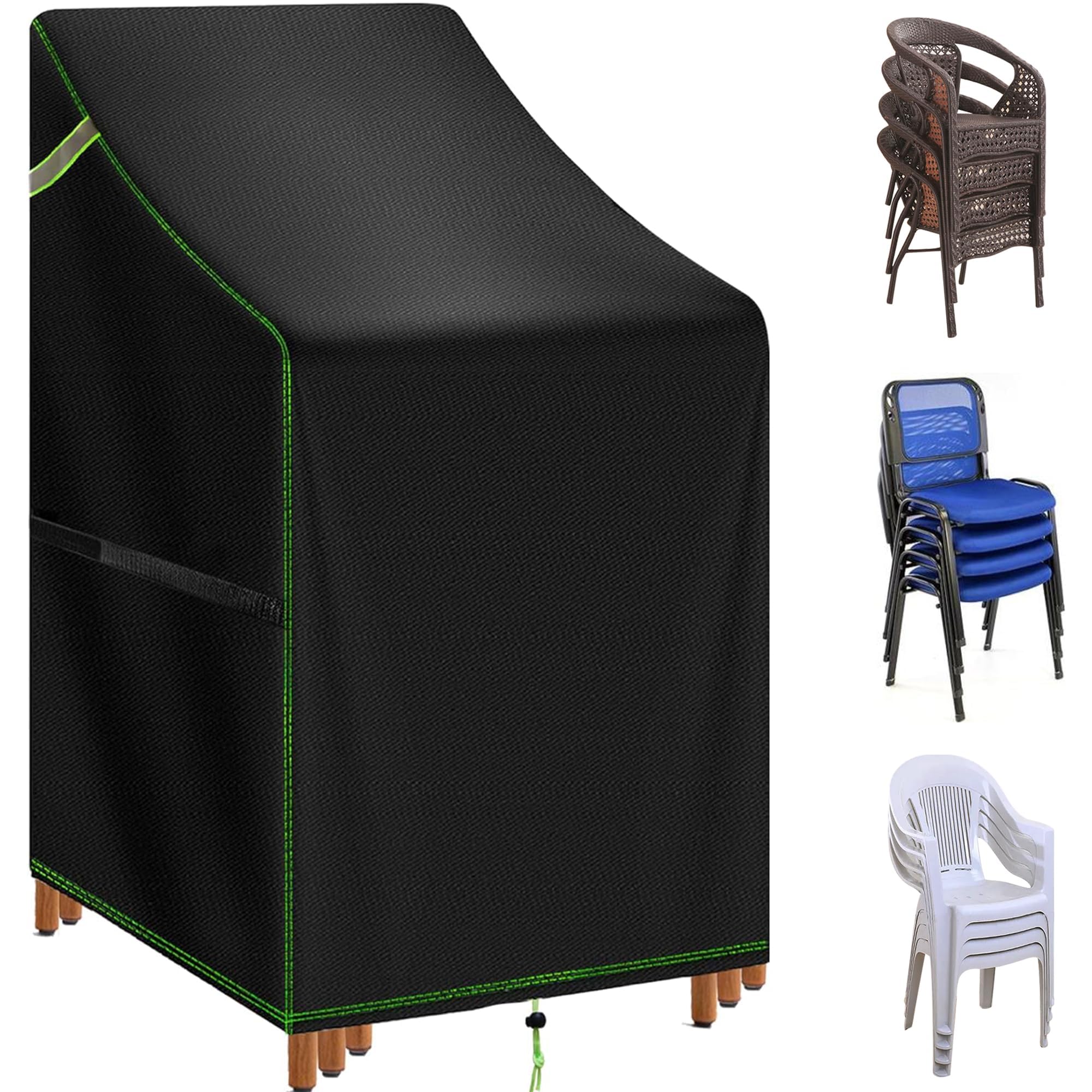 TIFILE Garden Chair Covers Waterproof, 420D Oxford High Back Patio Stacking Chair Protection, Outdoor Stackable Chairs Cover with Drawstring, 65x75x80/120cm