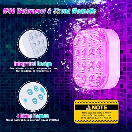 Miniatura 7 de Luces LED sumergibles con control remoto, luz LED subacuática impermeable recargable, 16 colores cambiantes, magnéticas, flotantes, sumergibles para