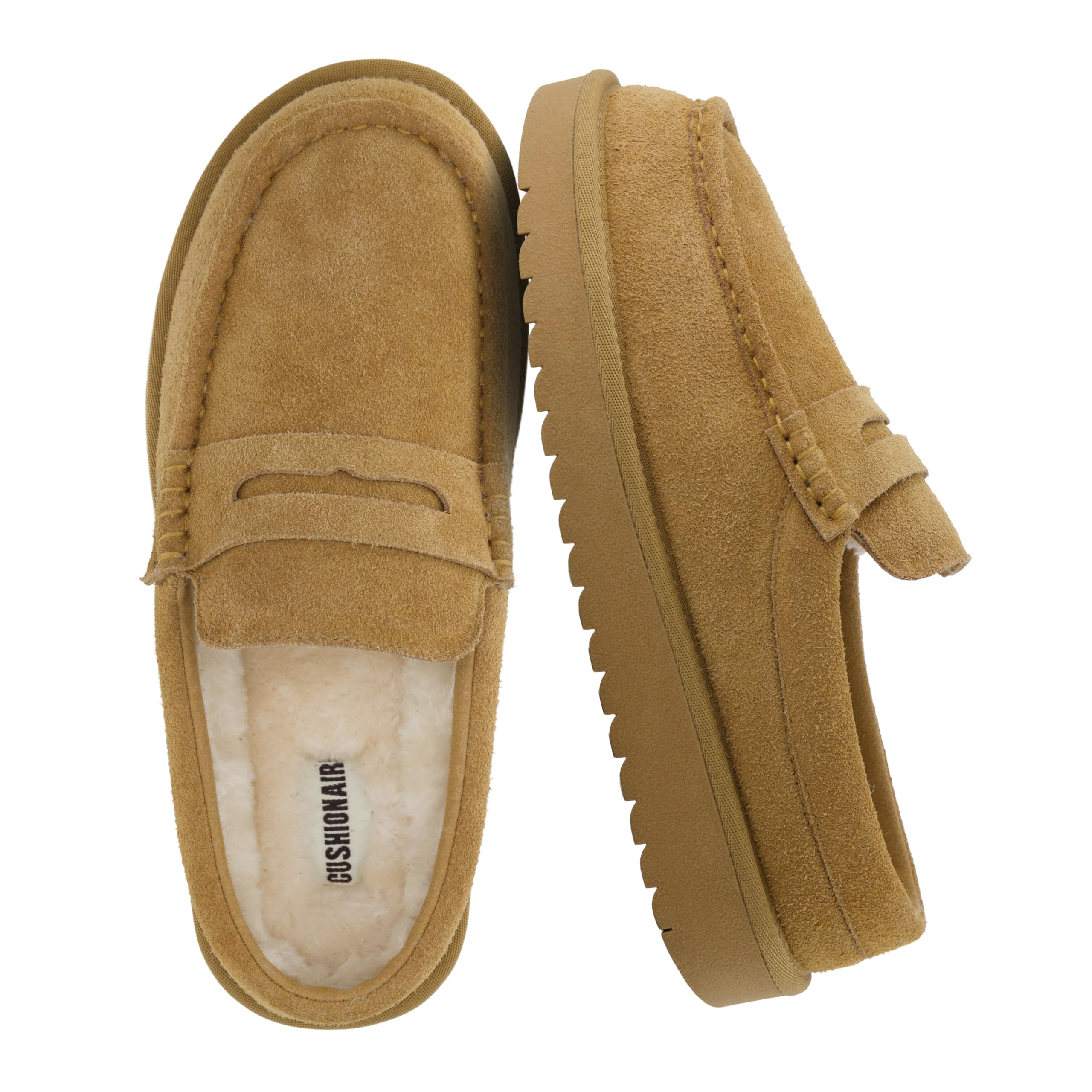 CUSHIONAIRE Ollie Cozy Genuine Suede Clogs for Women, Comfortable Slip-On Mule Loafers with Faux Fur Lining, Memory Foam Cushioning and Durable Rubber