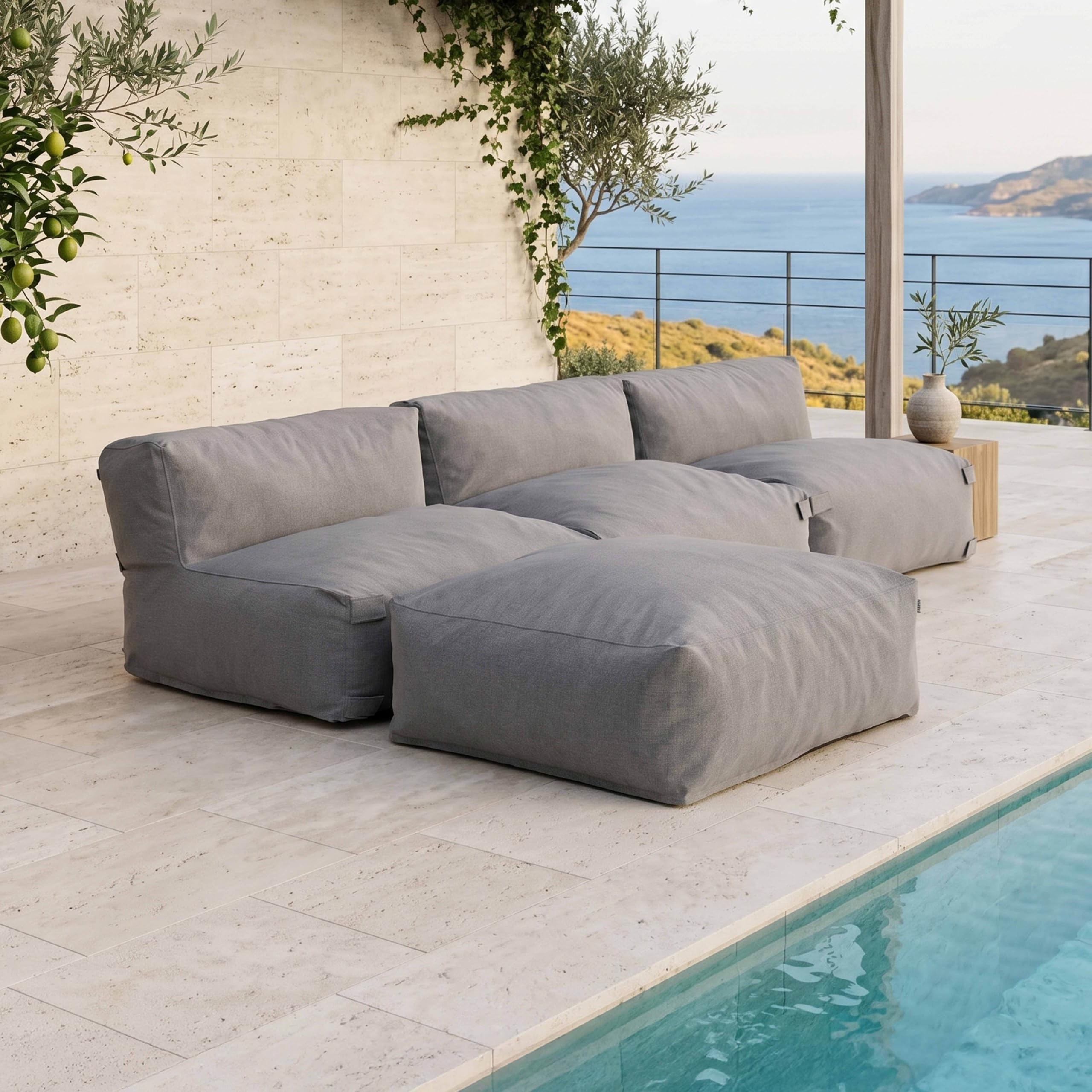 Oviala Canapé de Jardin modulable 4 Places Gris - Mixi