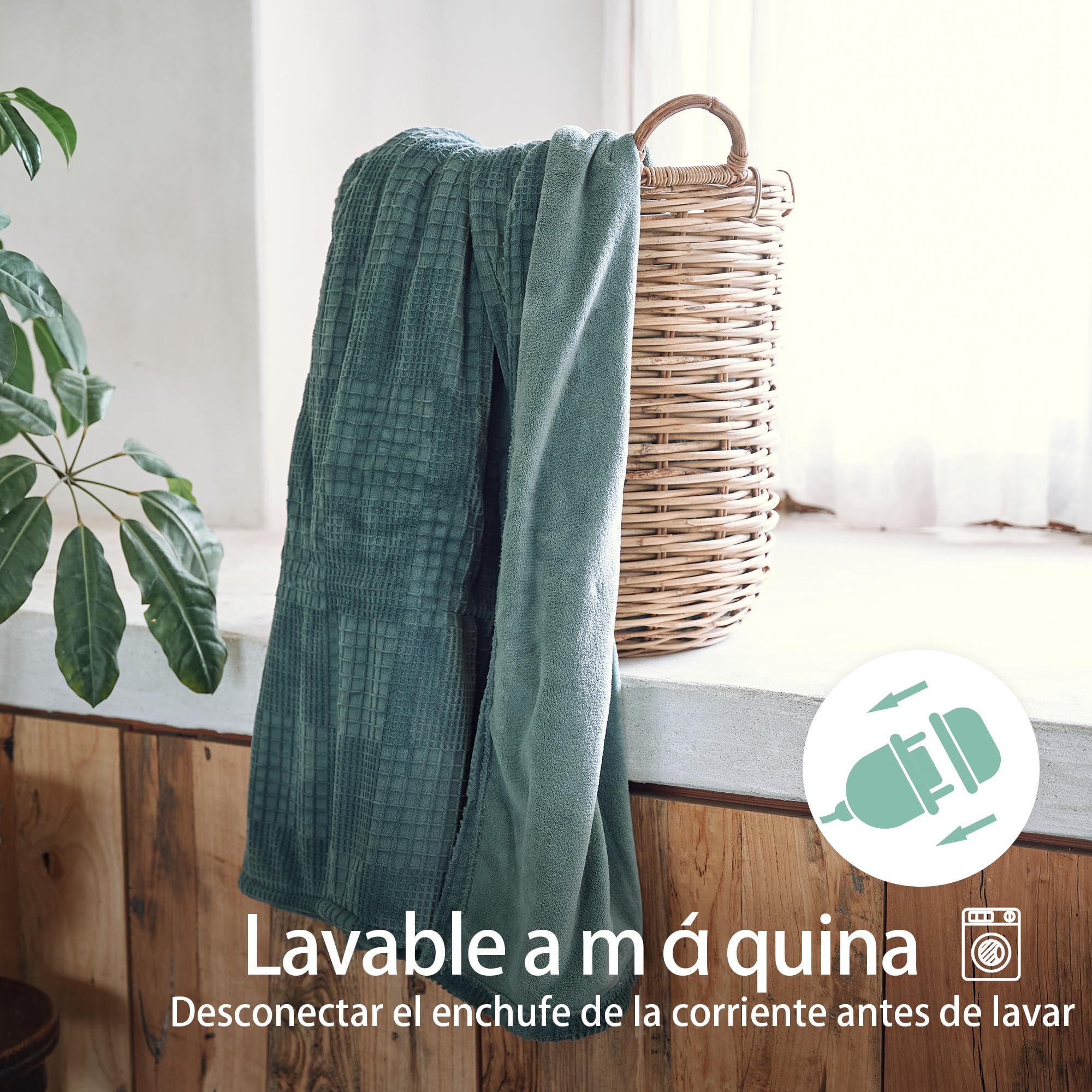 Texciting Manta Eléctrica 150x200cm-Manta Electrica Grande 9 Niveles de Calor - Apagado Automático 10h Lavable en Lavadora (Verde)