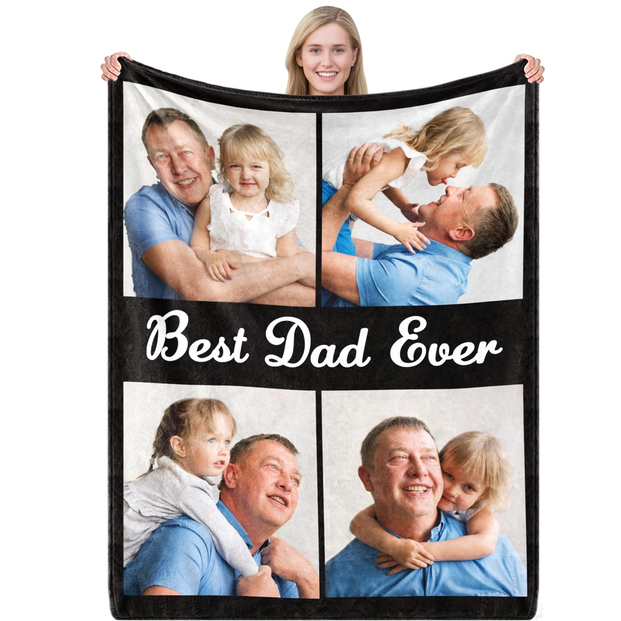 MeMoShe Personalized Fathers Day Blanket Gifts from Daughter Son Custom Blanket with Photos Customized Picture Blankets Gifts for Dad Husband Men Grandpa Father in Law