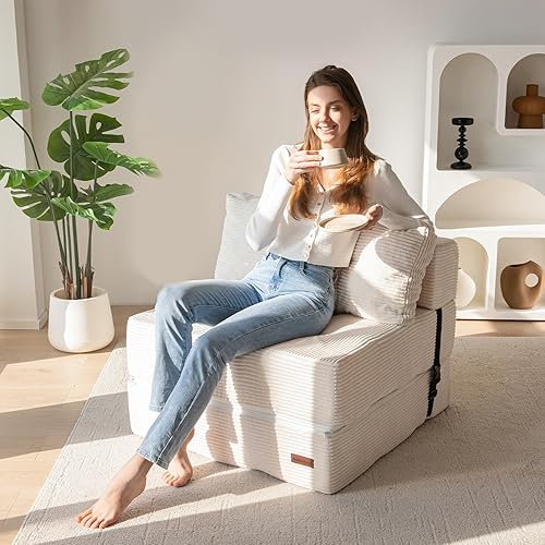 Miniatura 8 de MAXYOYO Sofá Cama Plegable, Sofá Cama Convertible con Espuma de Soporte de Alta Densidad, Silla Plegable Portátil 4 en 1 que se Convierte en Tumbona
