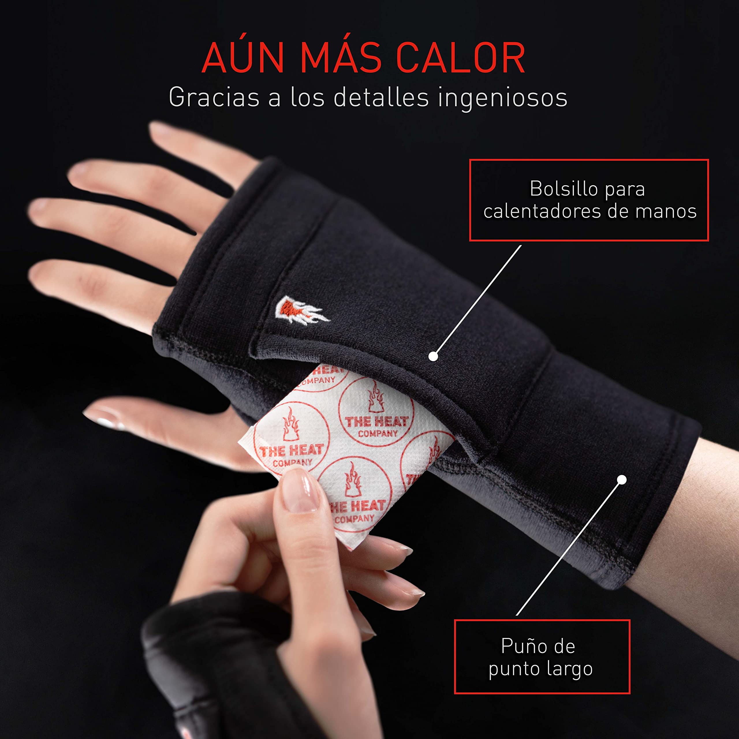 THE HEAT COMPANY Guantes sin dedos lana merino medio dedo invierno unisex