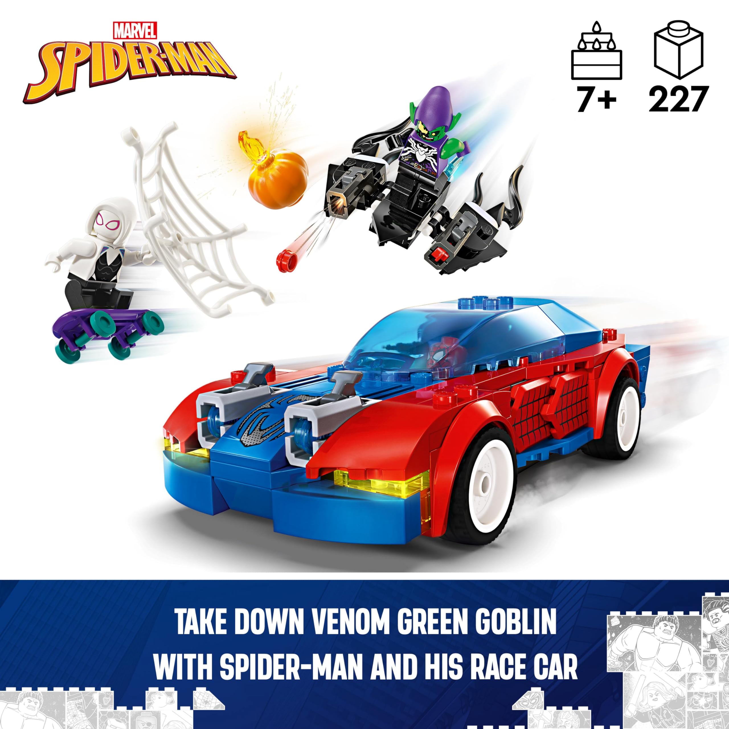 LEGO Marvel Spider-Man Race Car & Venom Green Goblin, Super Hero Building Toys for Boys & Girls Featuring a Spidey Minifigure - Image 3
