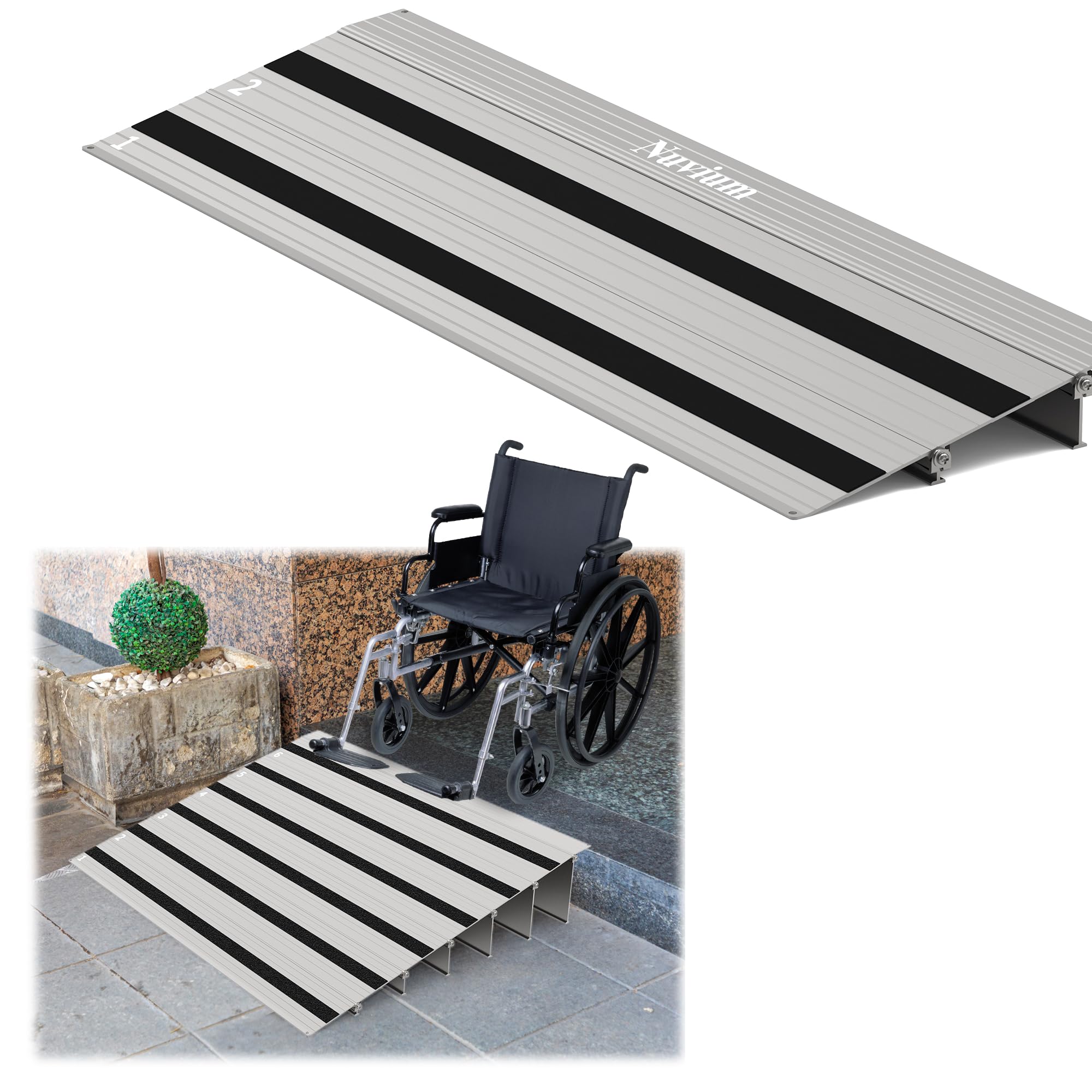 Nuvium 2" Rise Door Threshold Ramp with Updated Fixable Screws, Stable Portable Wheelchair Ramp for Home Steps, Aluminum Door Entry Ramps for Scooters