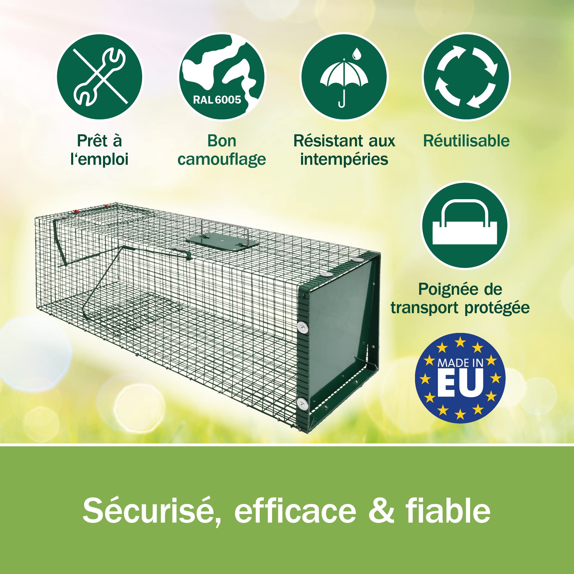 Moorland Piège Cage Trappe Chat Vivant réutilisable 90x30x30cm – Piège à Animaux Fouine Renards Martre Lapin