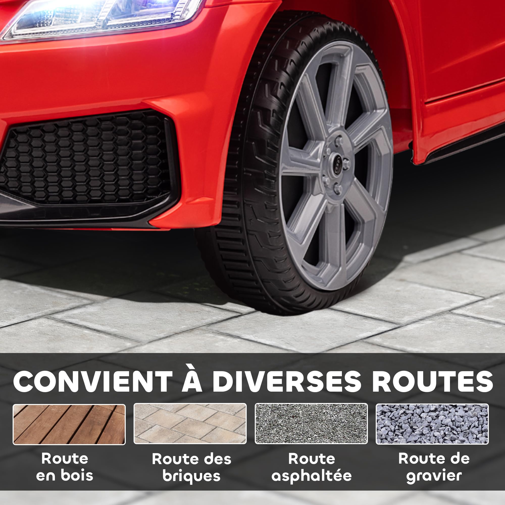 HOMCOM Audi TT RS Voiture Électrique Enfant 12V 30W 3 km/h Télécommande 2,4G Effets Sonores Lumineux Rouge