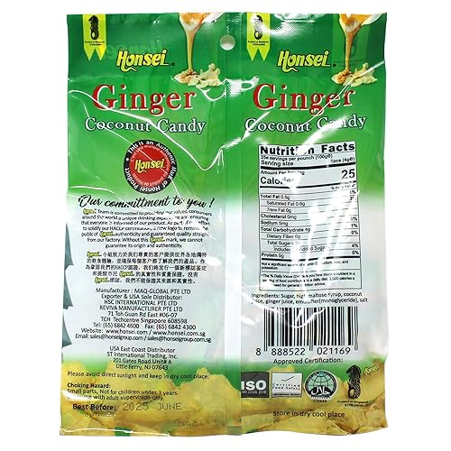 Miniatura 2 de Honsei Caramelo de coco de jengibre 3.53 oz3.5 onzas, sabor rico en jengibres picantes emparejados con cocos cremosos (6)
