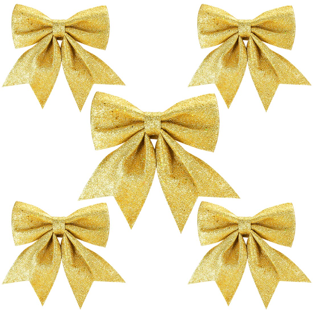 Aurasky Lazos de Navidad Dorados, 5 Unidades de Lazos para árbol de Navidad Dorados, Lazos de Navidad Grandes, Lazos navideños con Purpurina, 24 y 18 cm